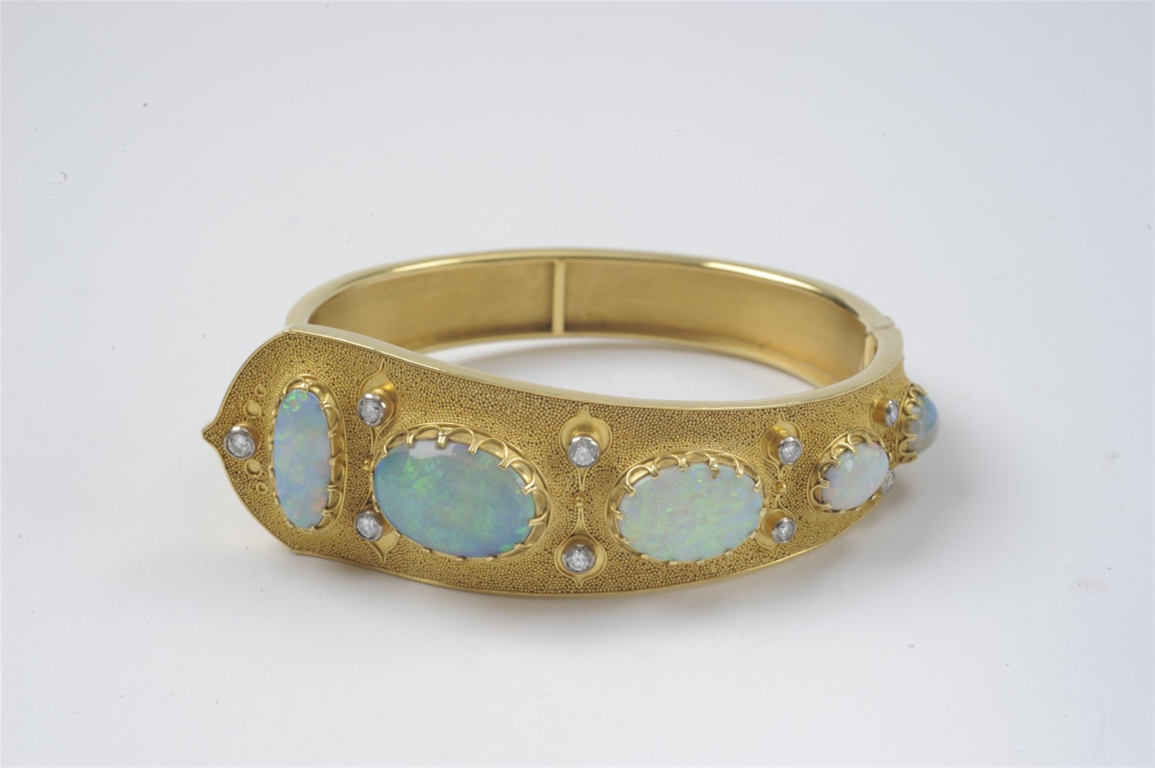 A gold and opal bangle with granulated decor - image-2