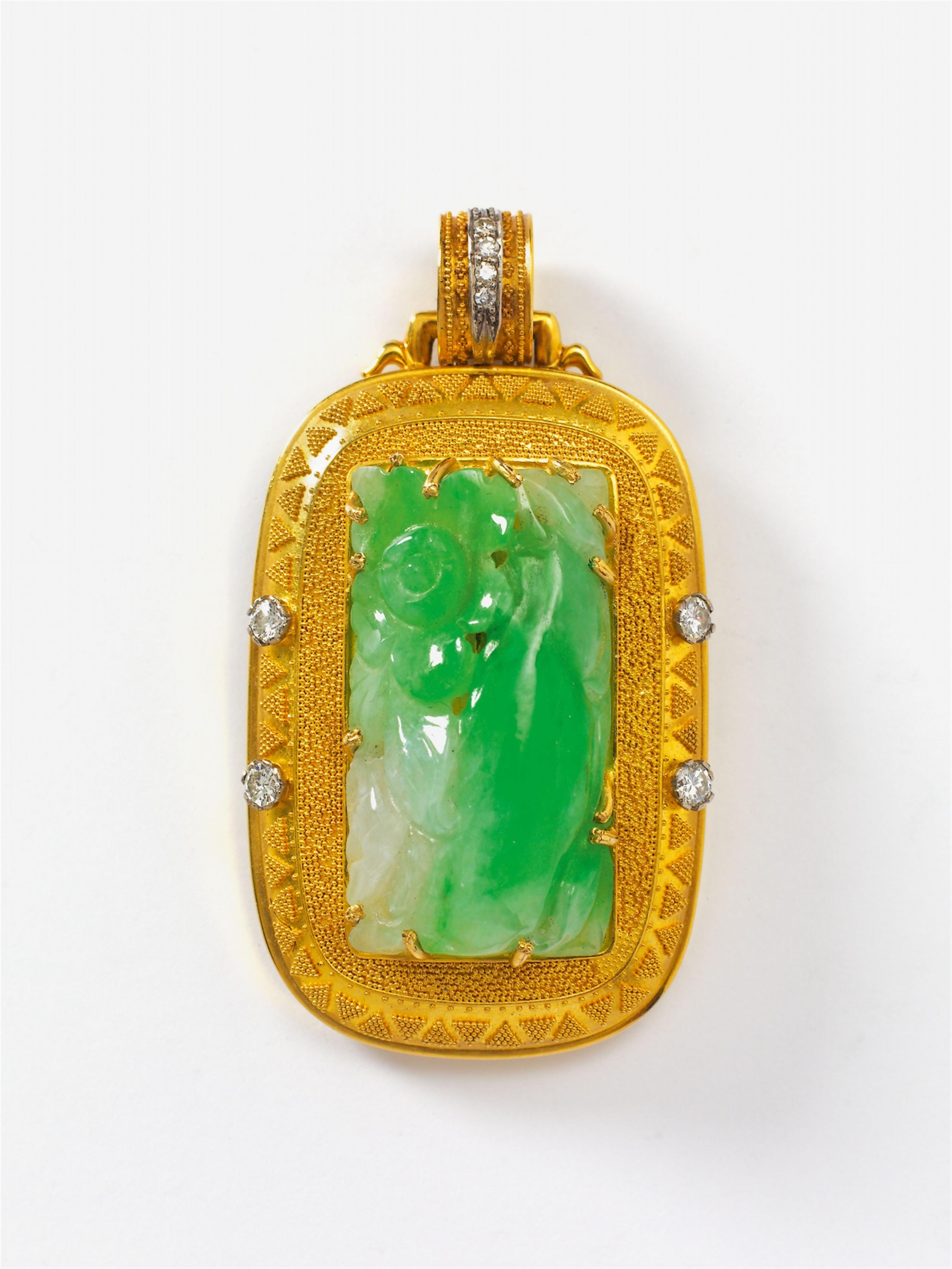 An 18k gold and jadeite demi parure. - image-3