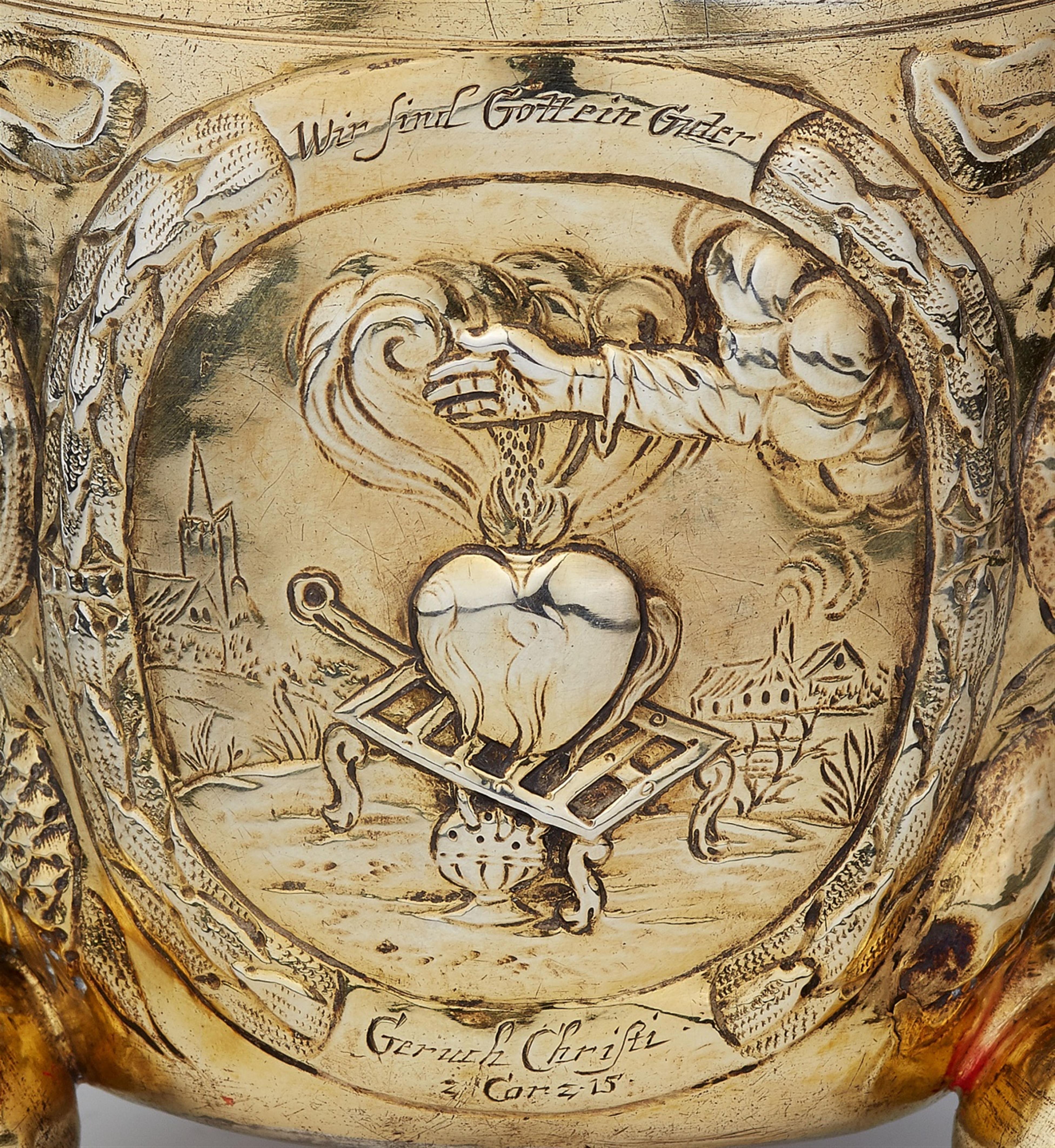 An Augsburg parcel gilt silver beaker with emblems. Marks of Adolf Gaap, 1691 - 95. - image-3