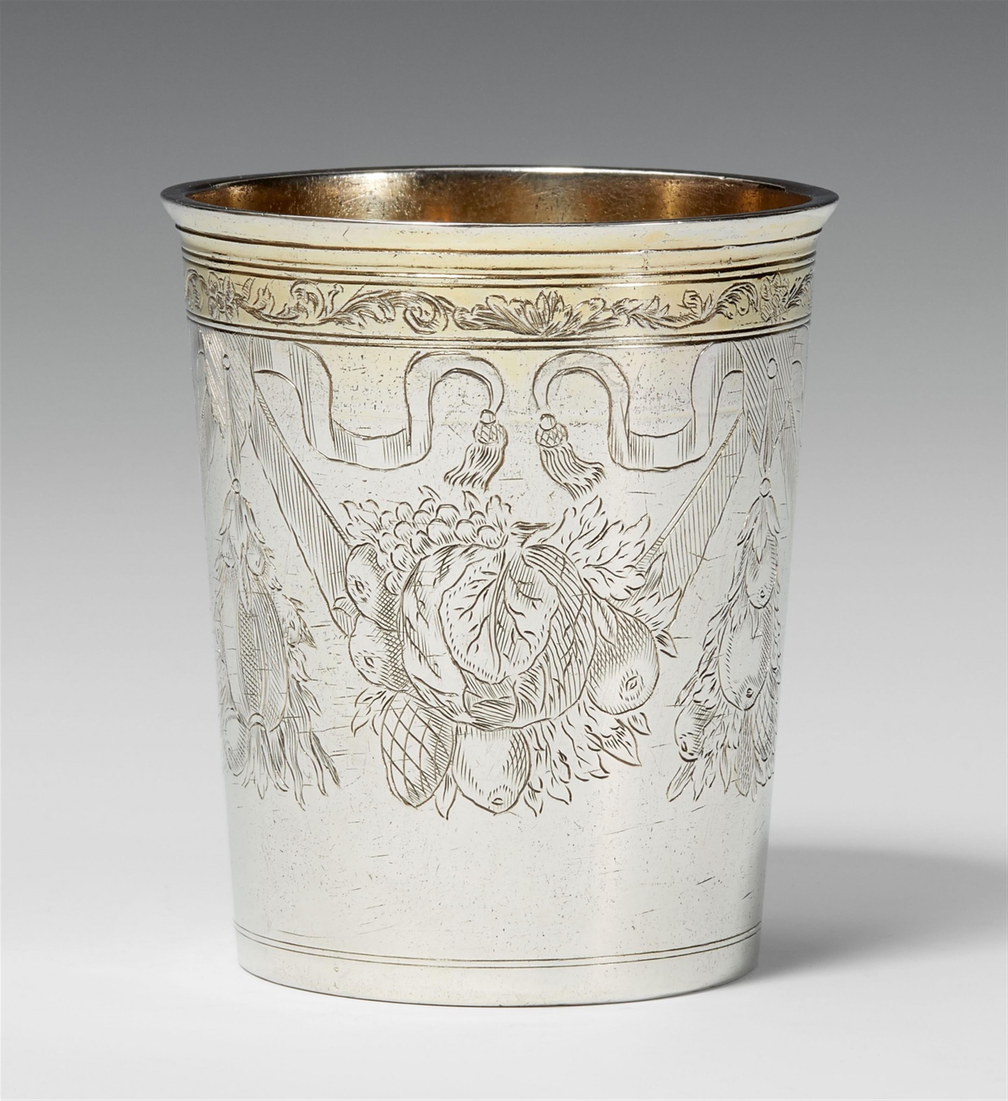 A Hamburg parcel gilt silver beaker. Marks of Leonhard Rothaer I, 1688 - 98. - image-1
