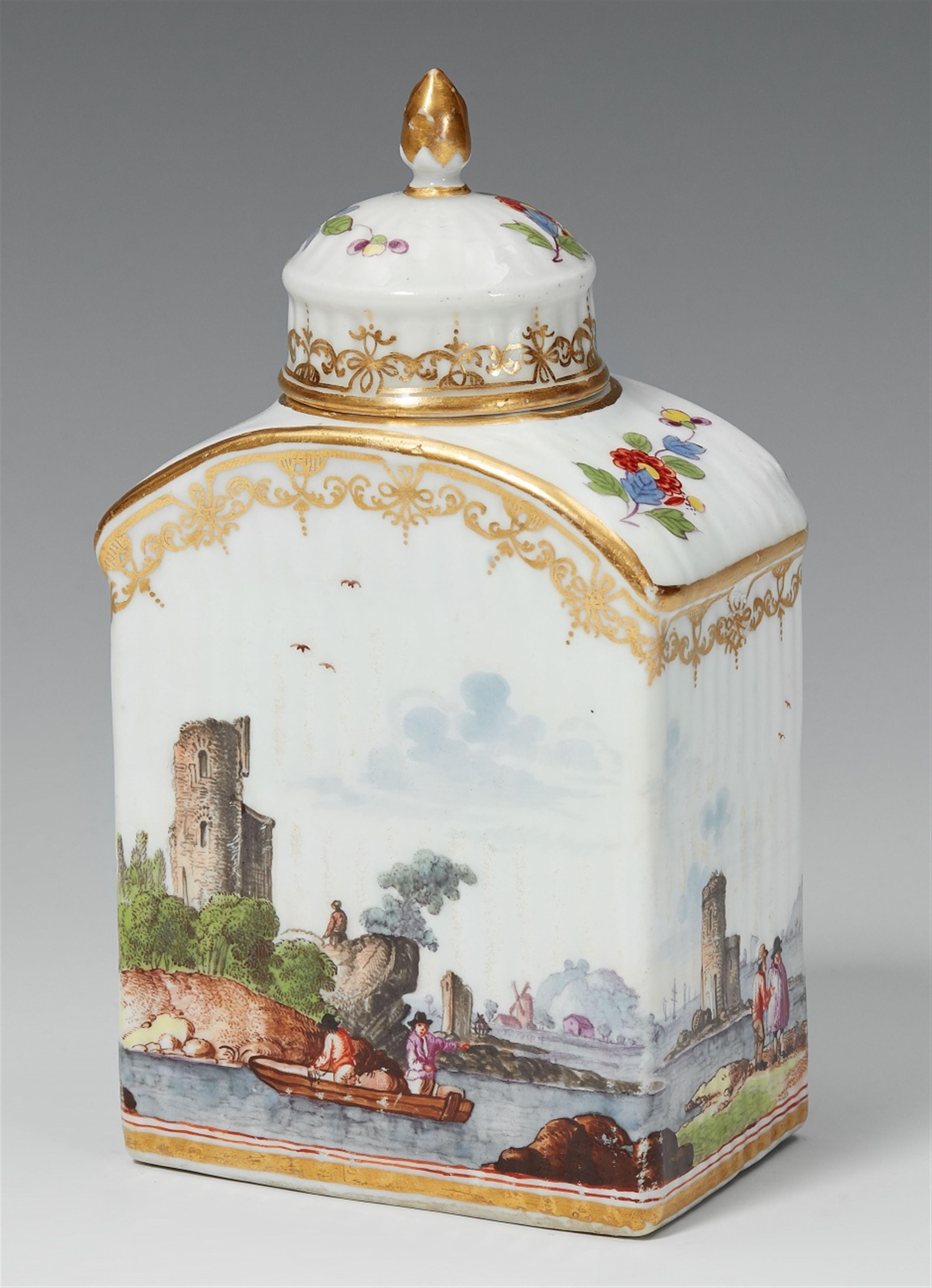 A Meissen porcelain tea caddy with landscape decor - image-1