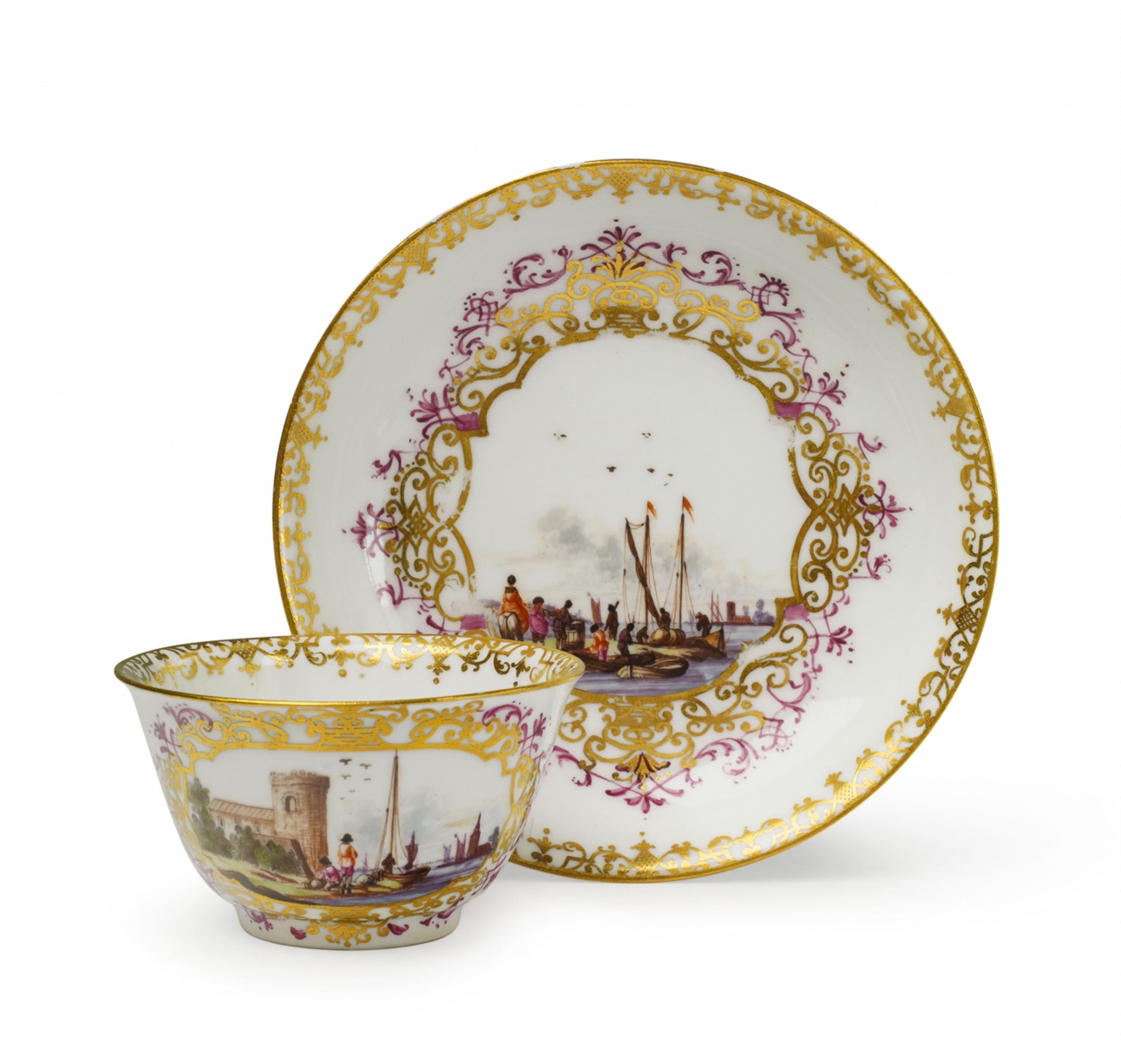 A Meissen porcelain teabowl with merchant scenes - image-1
