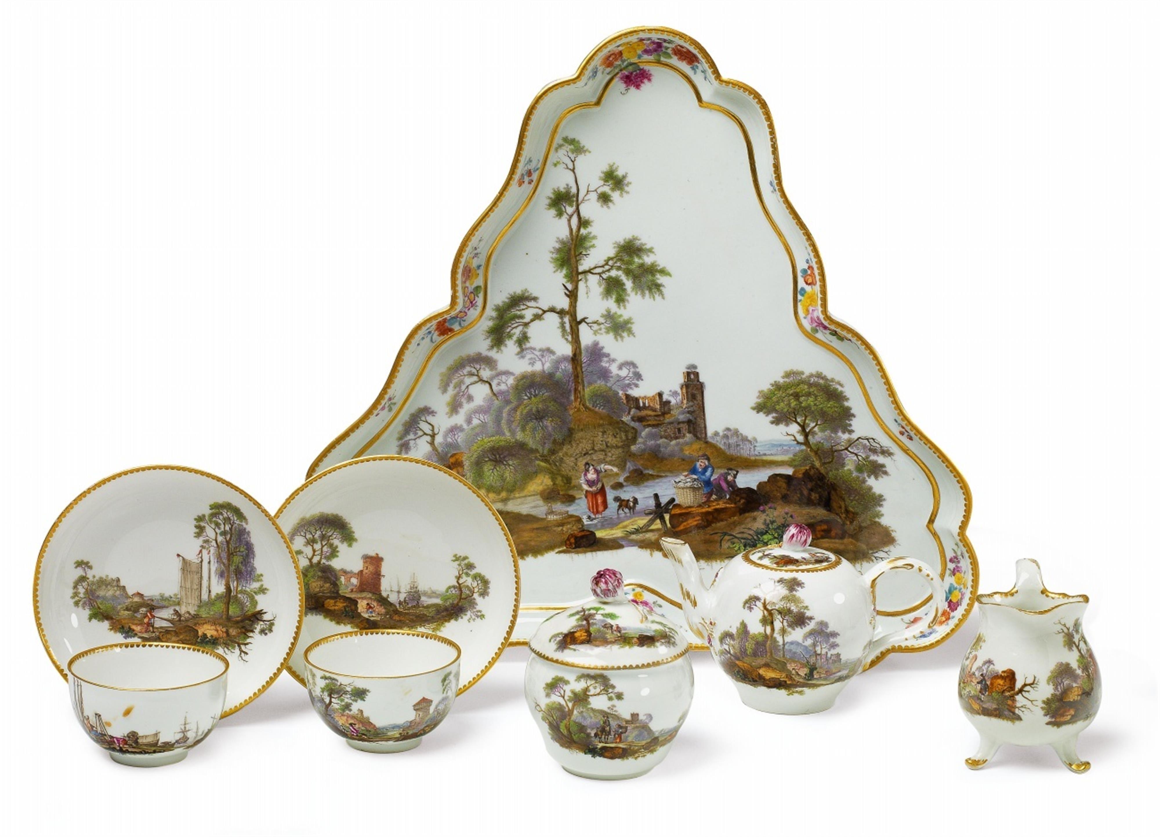 A Meissen porcelain tête à tête with pastoral scenes - image-1