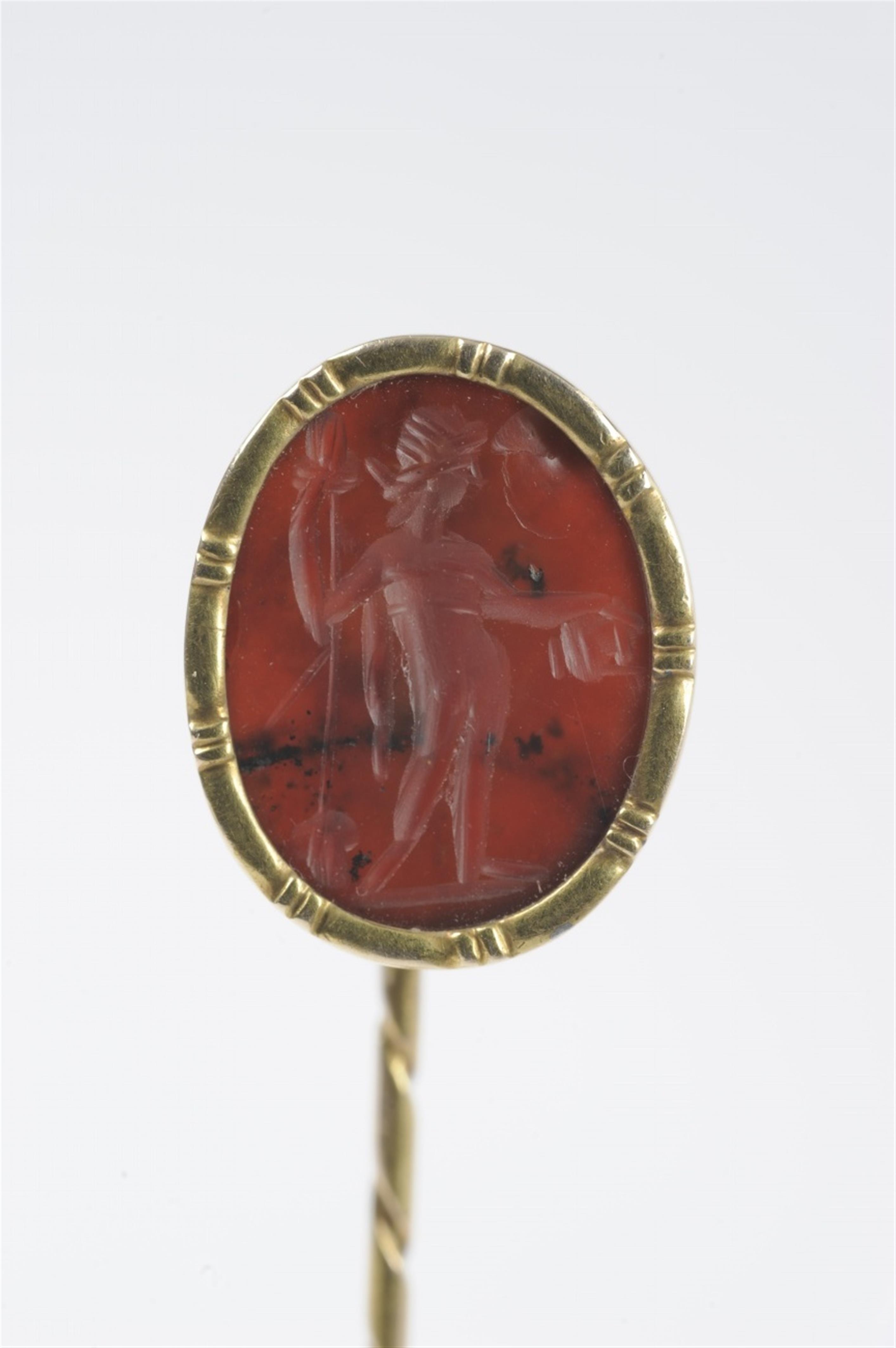 A 14k rose gold tie pin with a Roman intaglio - image-1