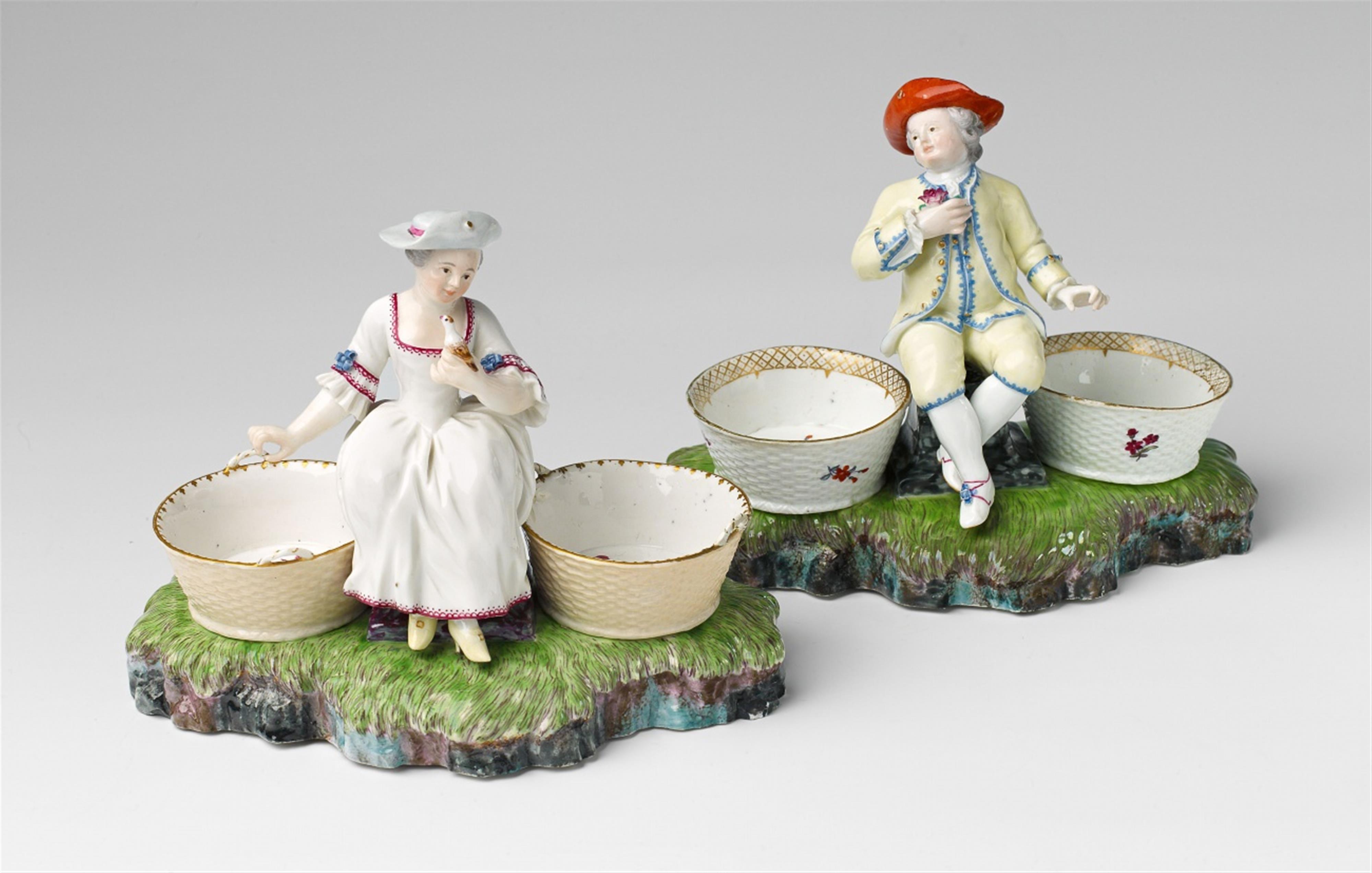 Two Höchst porcelain condiment jars with figures - image-1