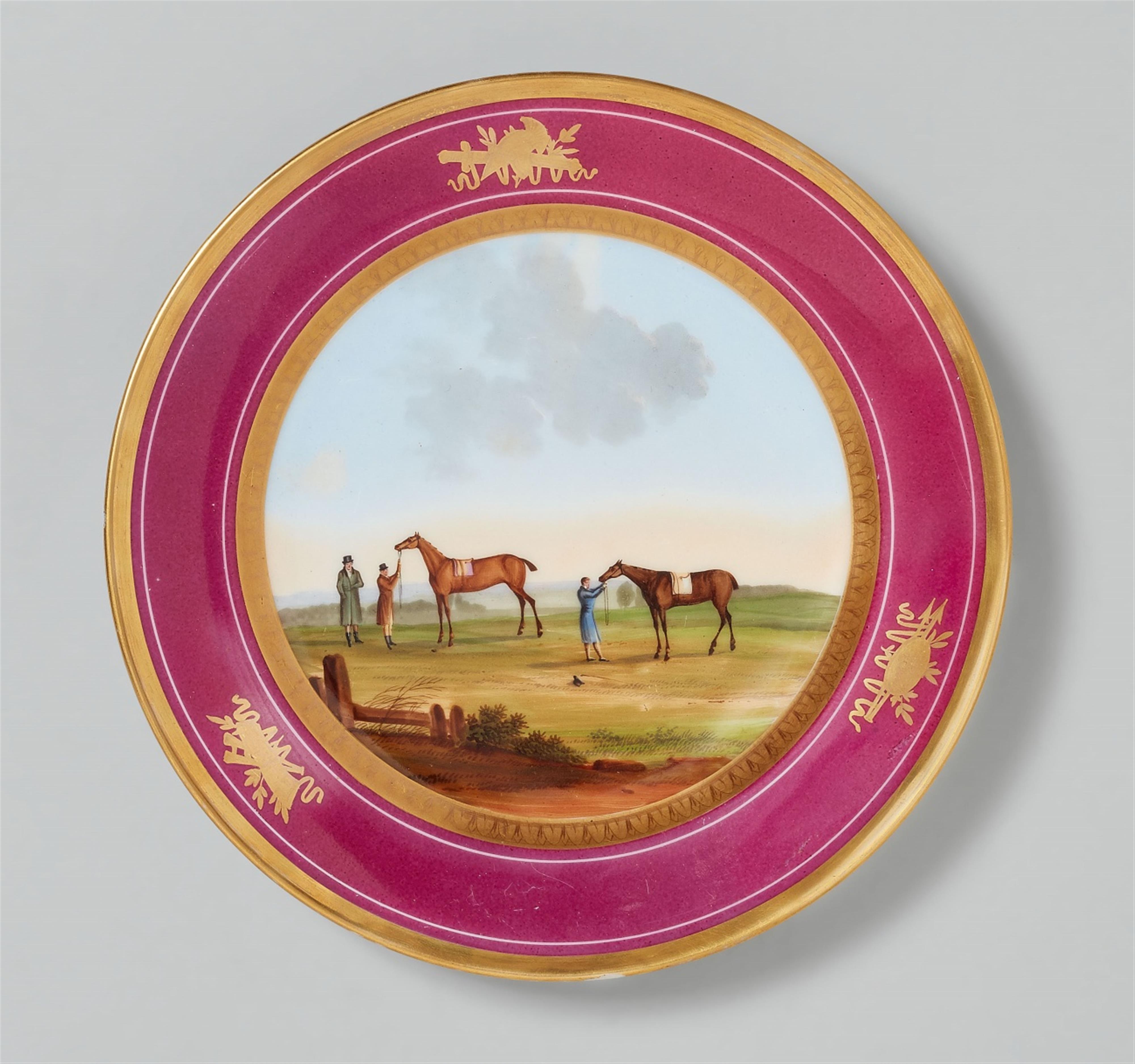 A Russian porcelain plate with a horseman motif - image-1