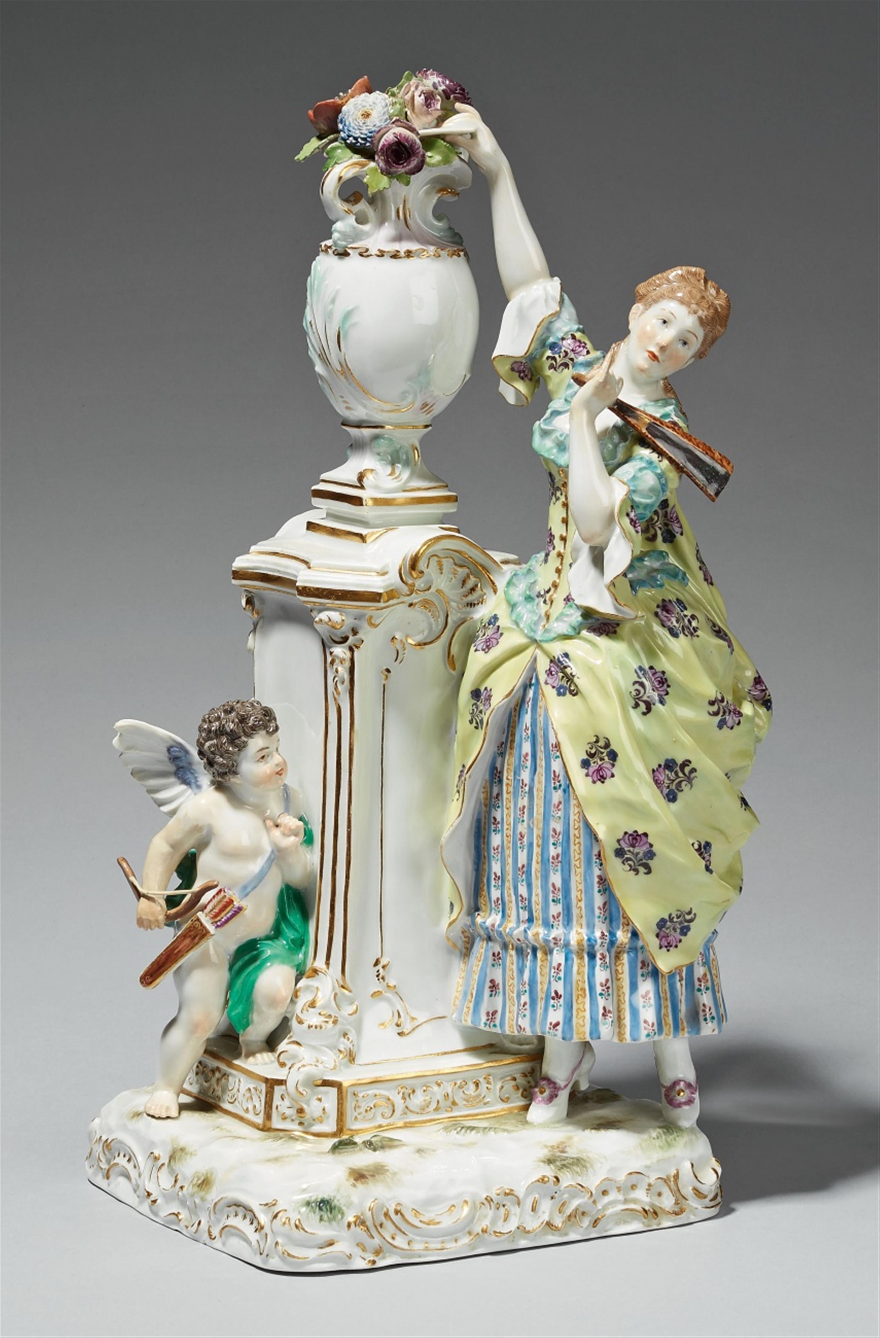 A Meissen porcelain group with a lady and Cupid - image-1