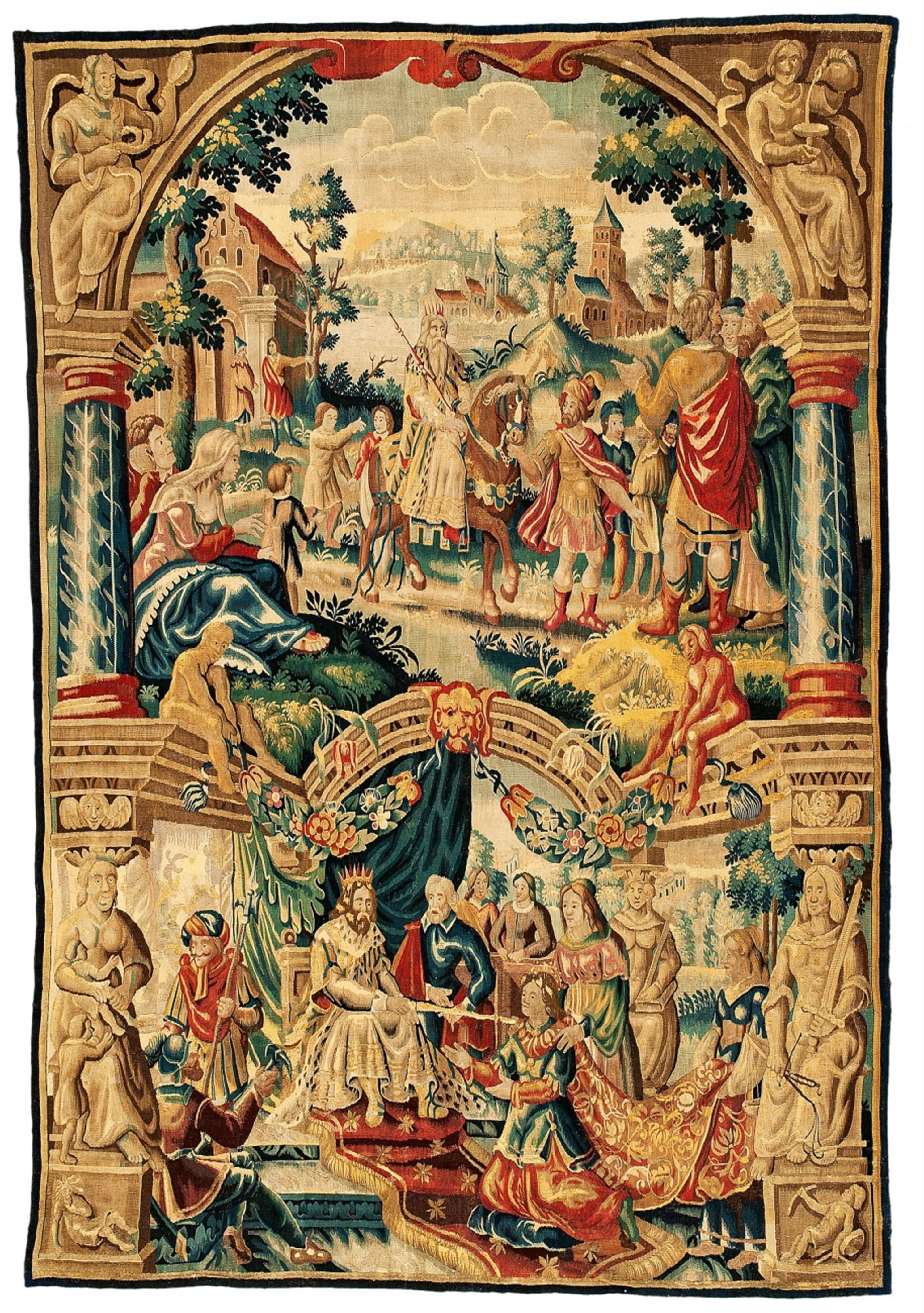 A Netherlandish wool and silk tapestry depicting the story of Esther - image-1