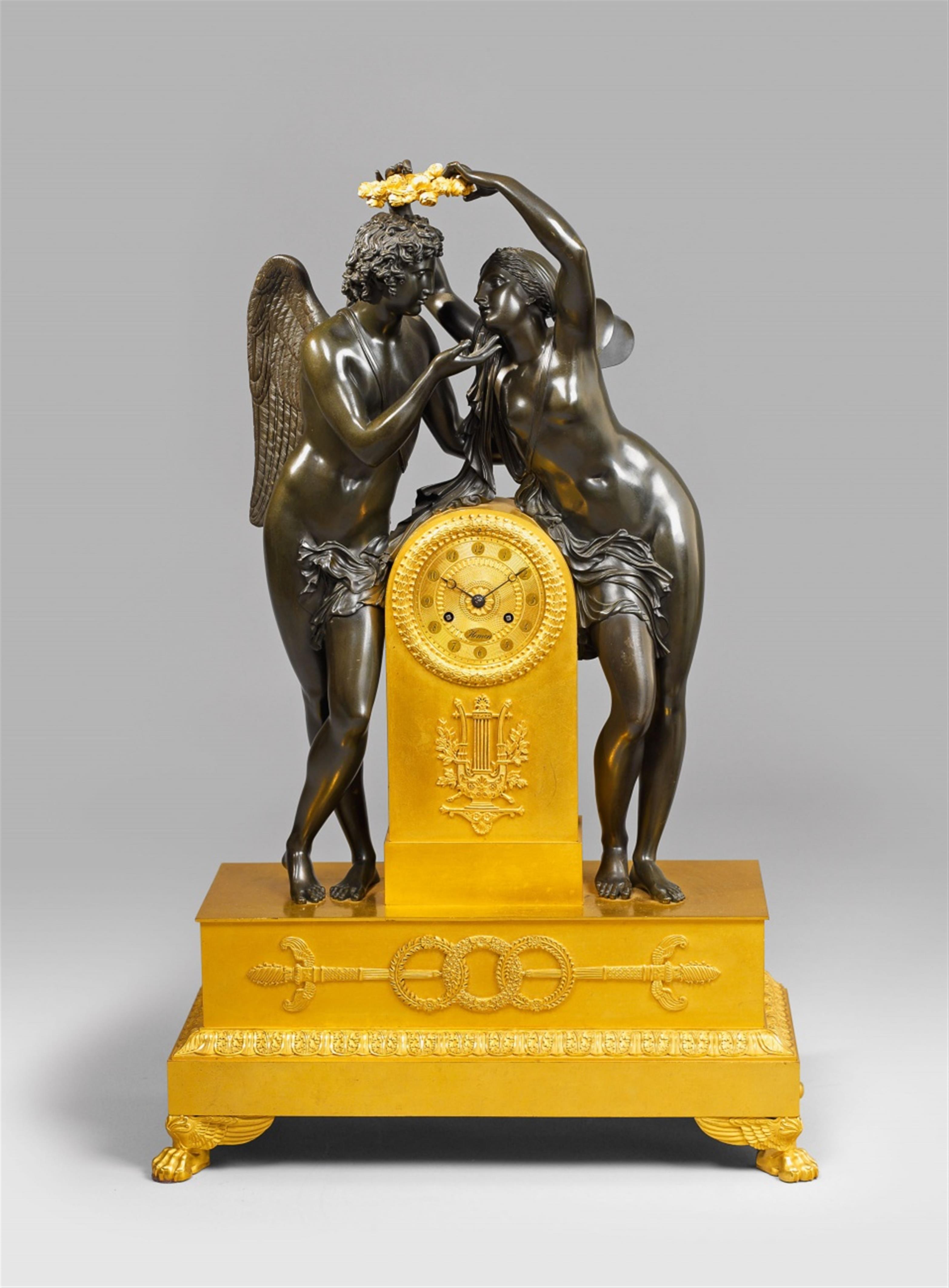An époque Empire ormolu pendulum clock with Cupid and Psyche - image-2
