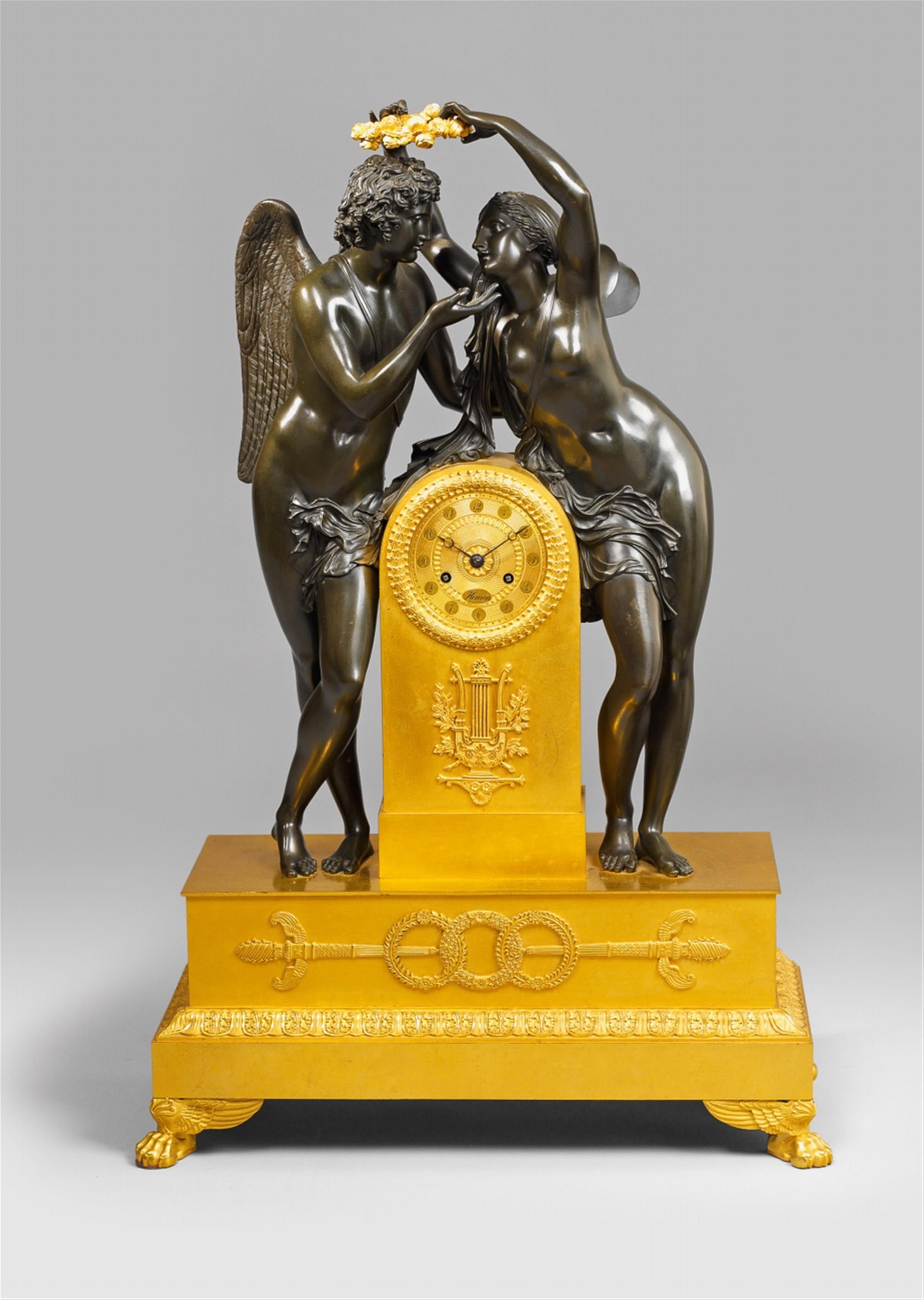 An époque Empire ormolu pendulum clock with Cupid and Psyche - image-1