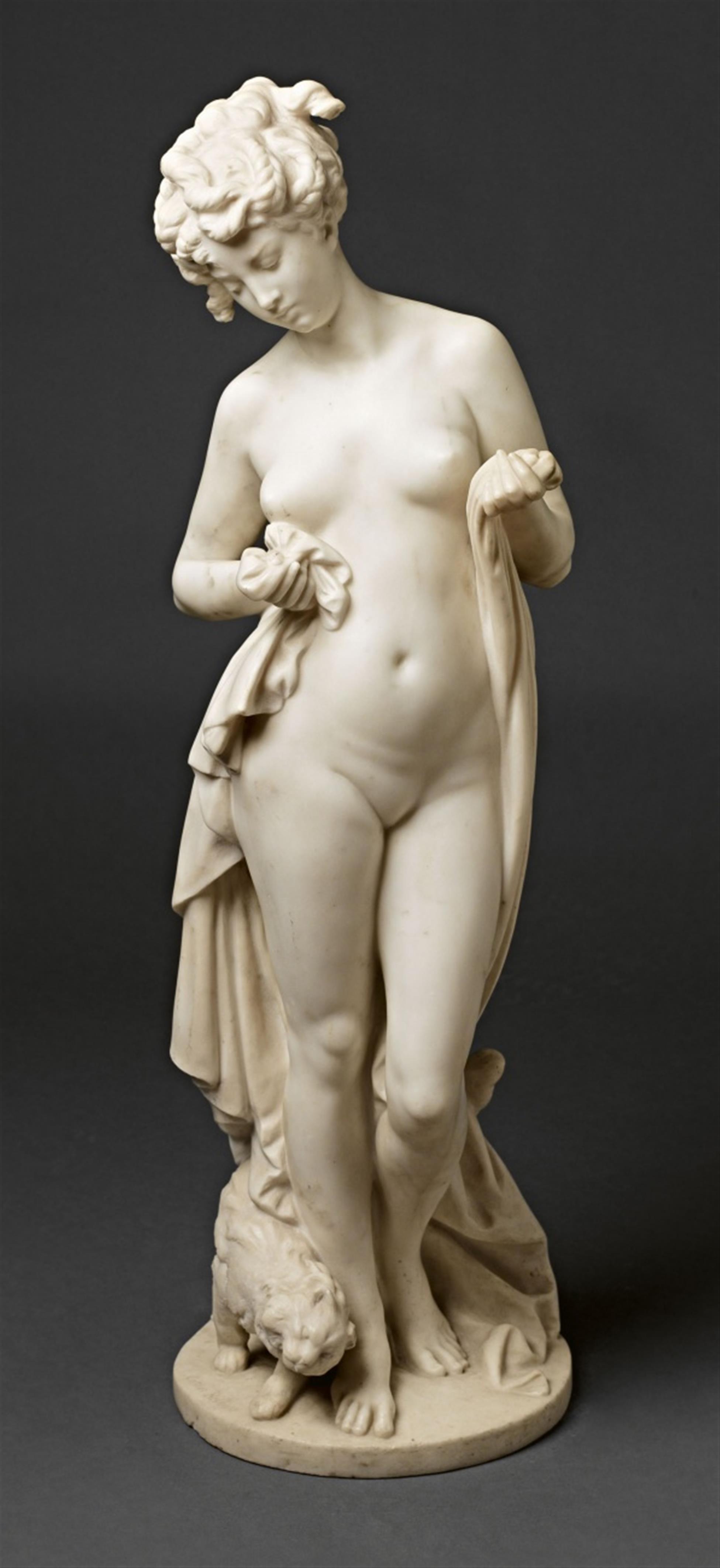 A white marble statue "Baigneuse avec son chien" - image-1