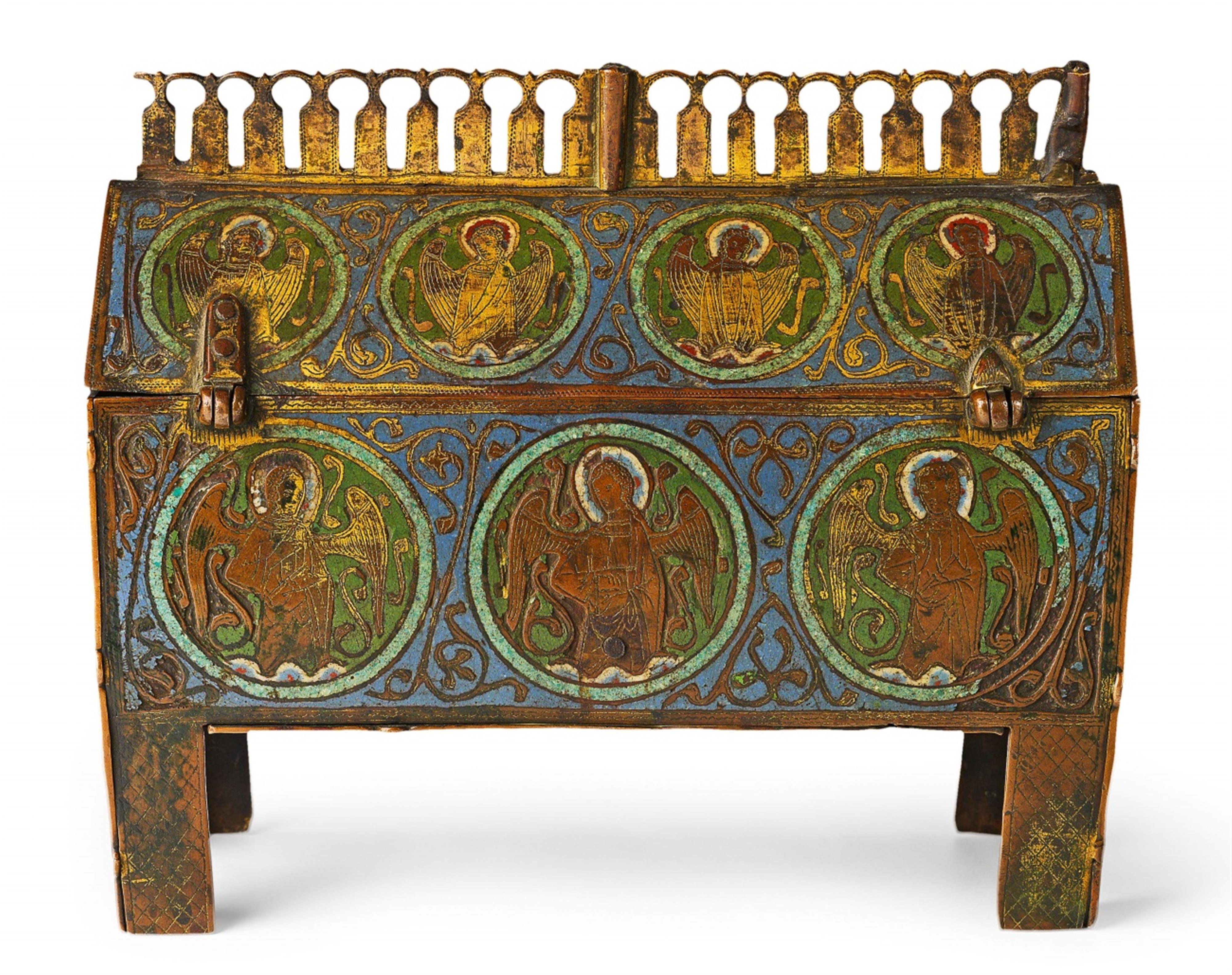 A Limoges enamel reliquary casket with angels - image-2