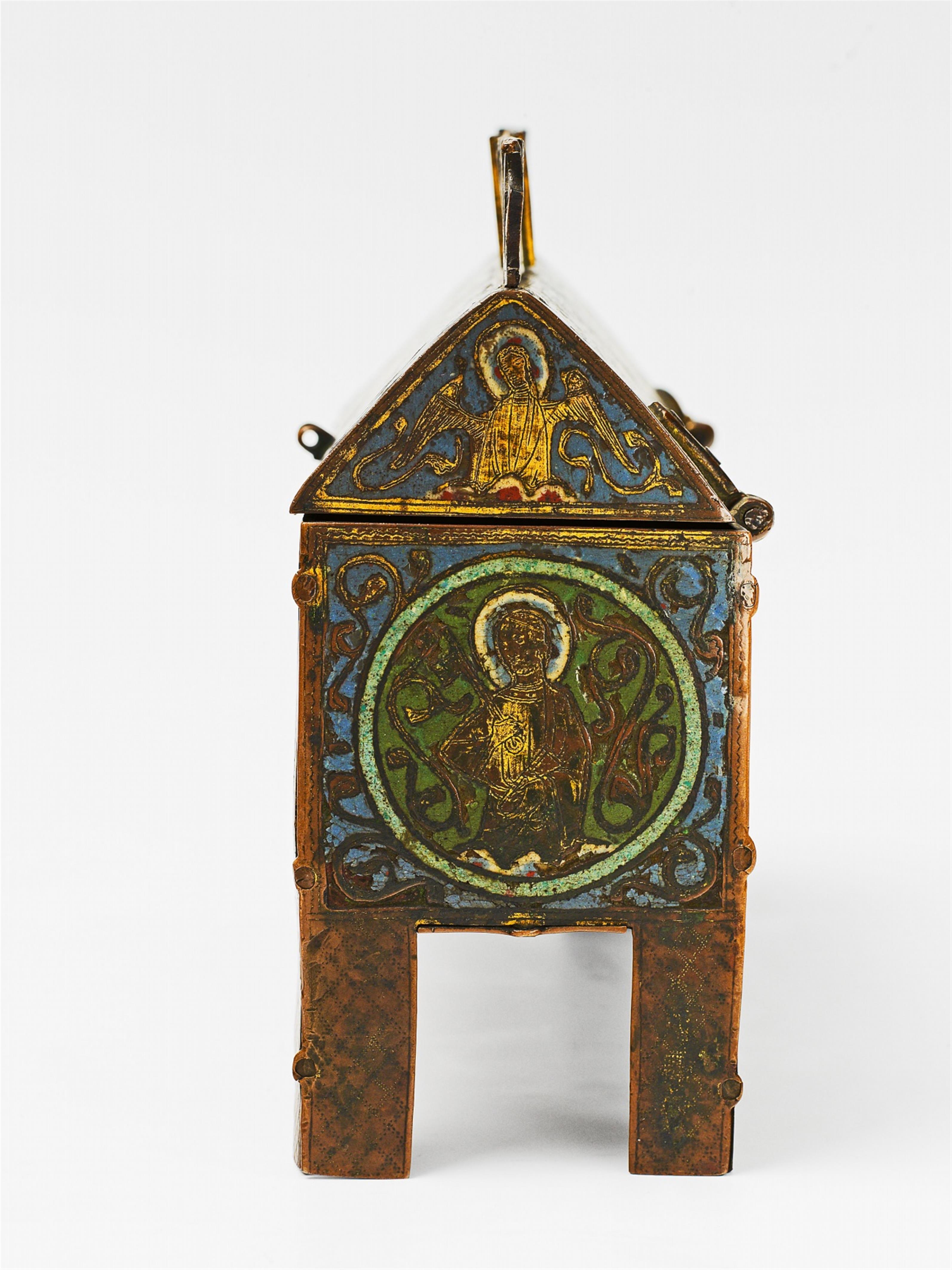 A Limoges enamel reliquary casket with angels - image-3