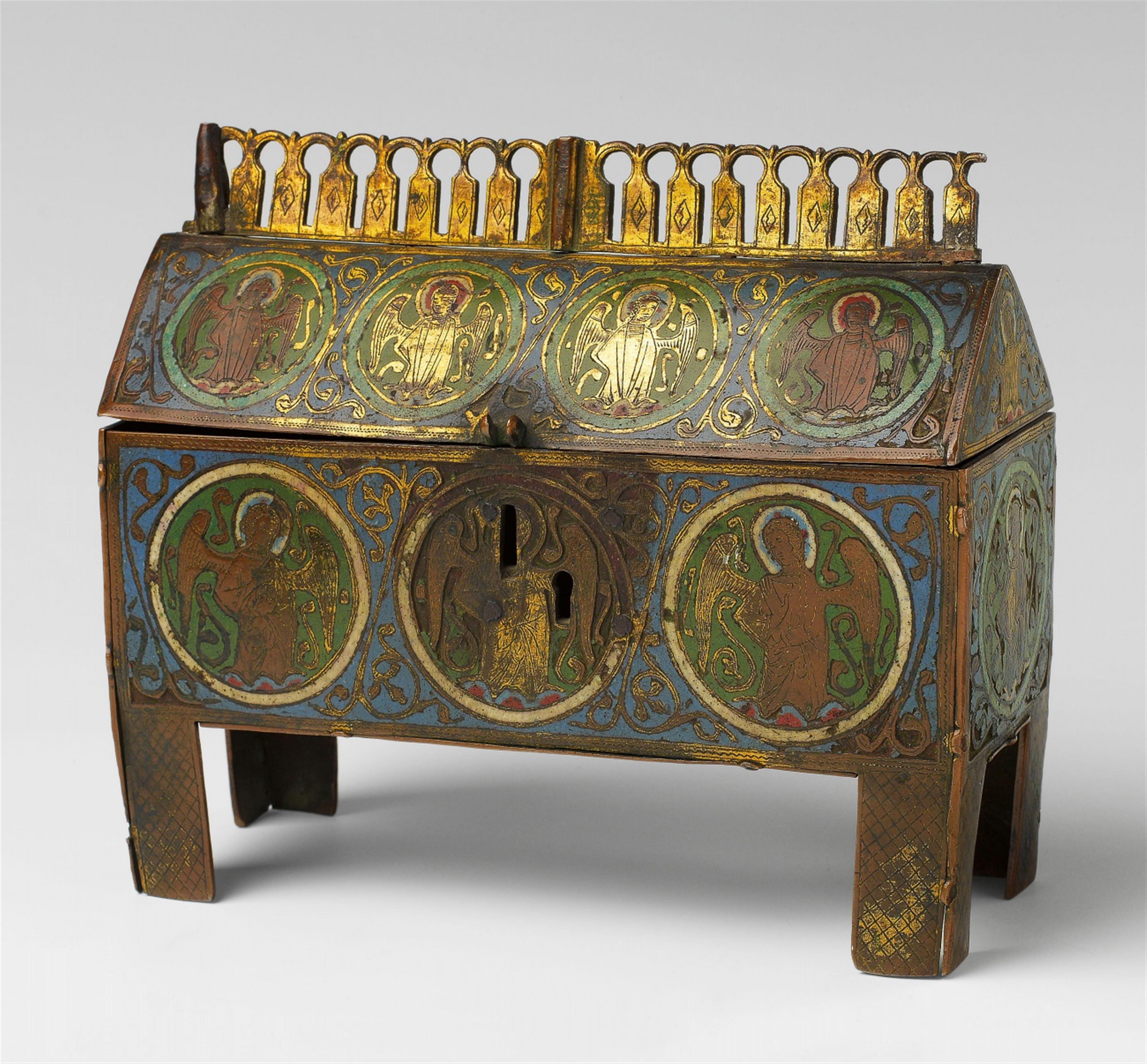 A Limoges enamel reliquary casket with angels - image-1