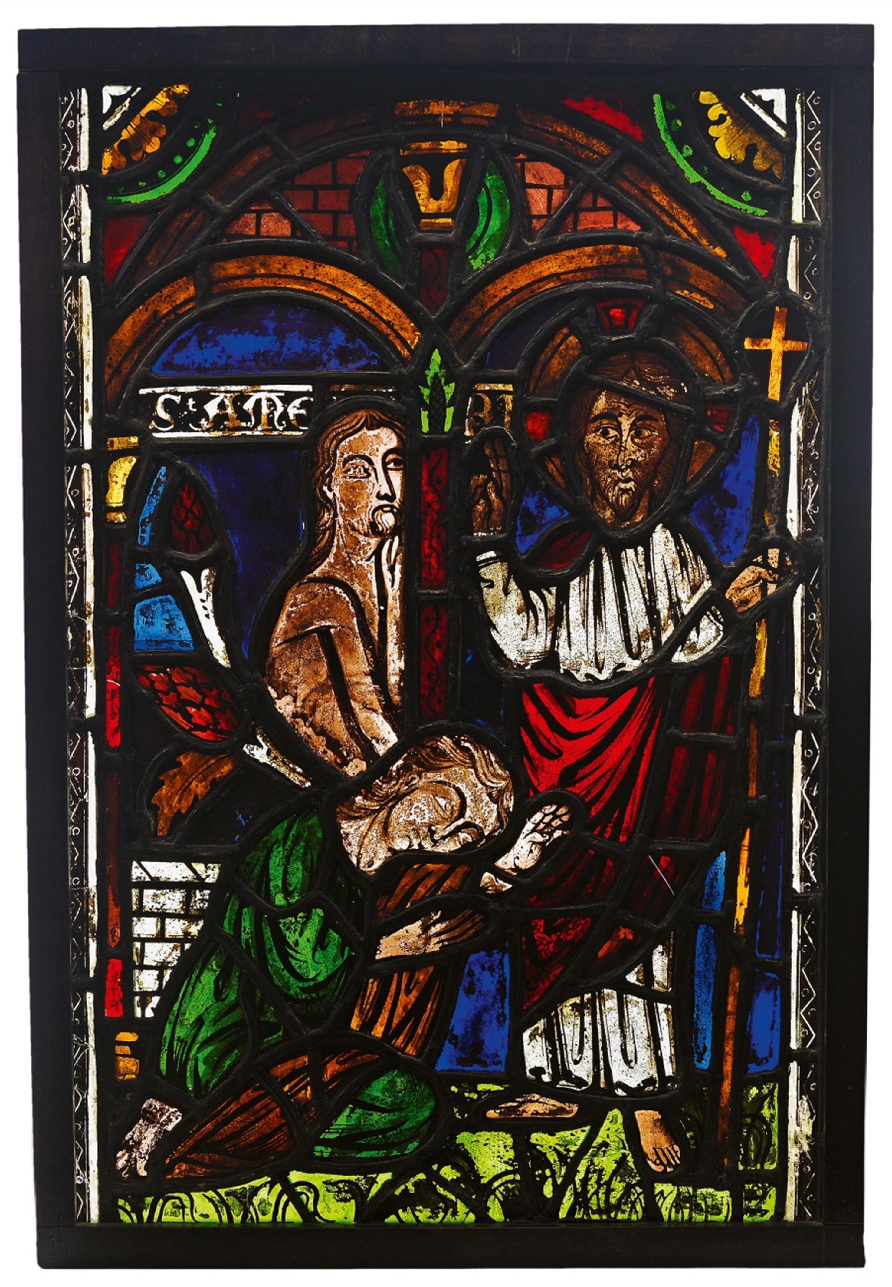 A stained glass panel with a scene from the New Testament - image-1