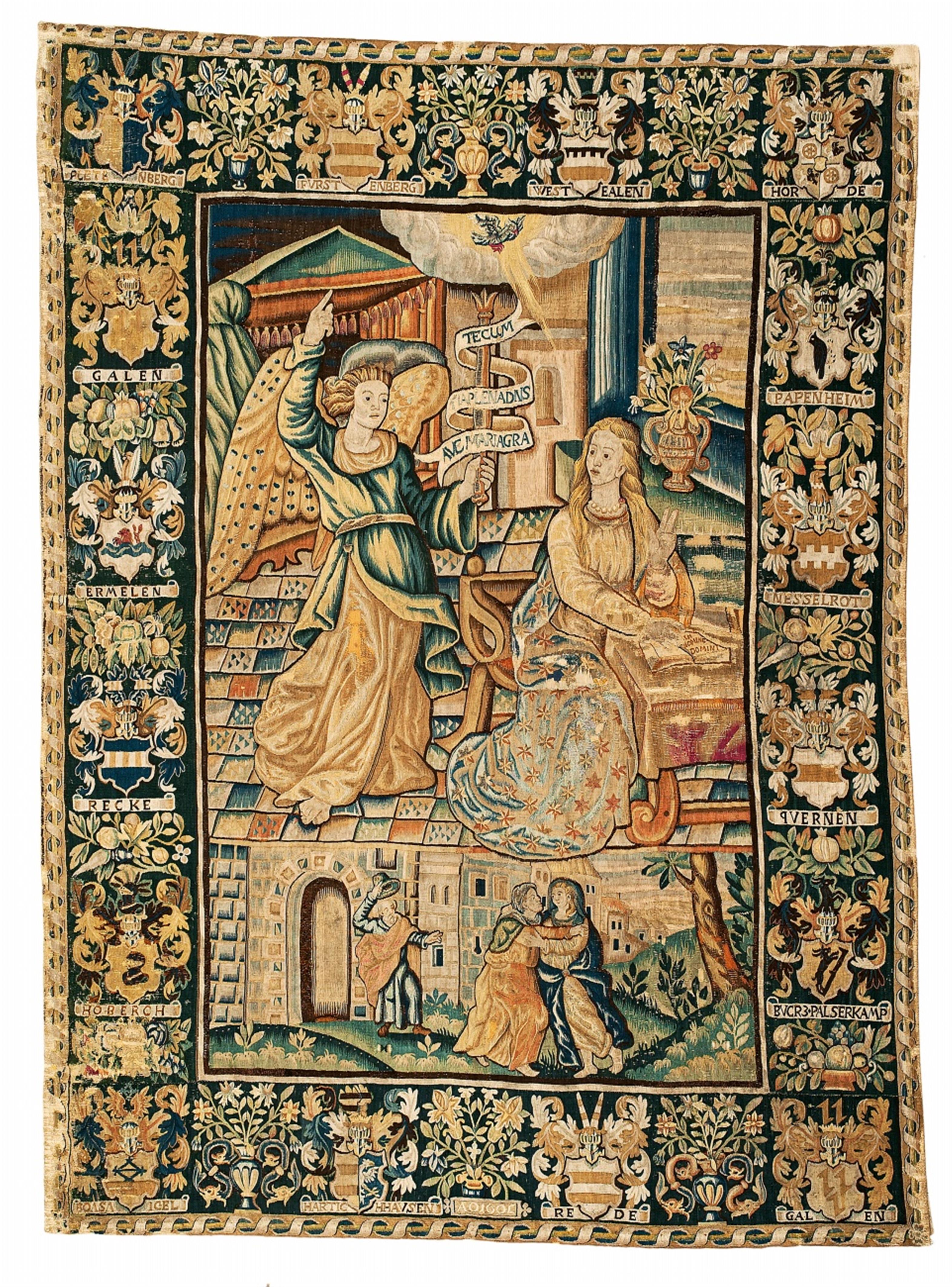 A wool, silk, and metal thread tapestry depicting the Annunciation - image-1