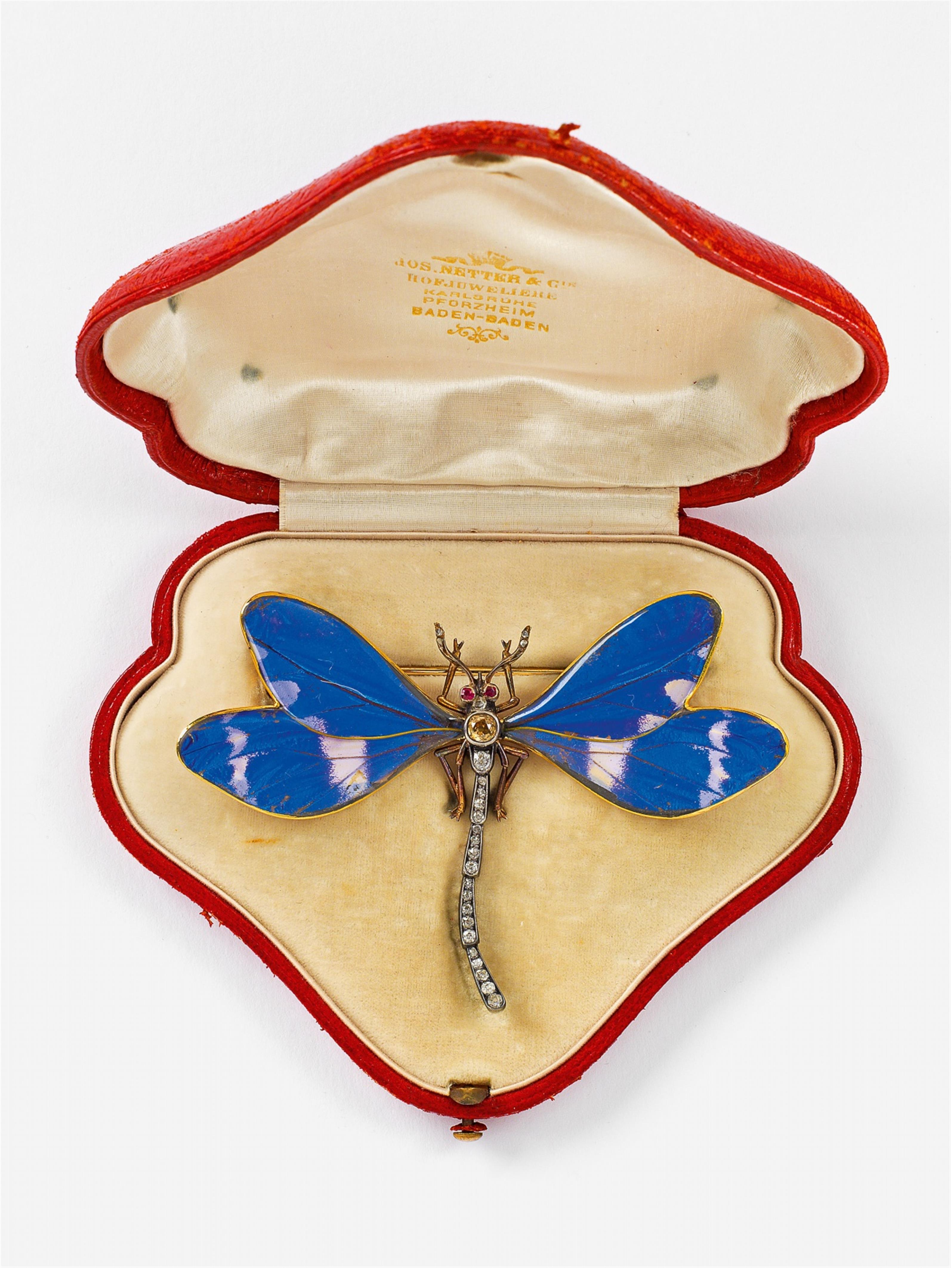 A 14k red gold and silver jugendstil dragonfly brooch - image-1