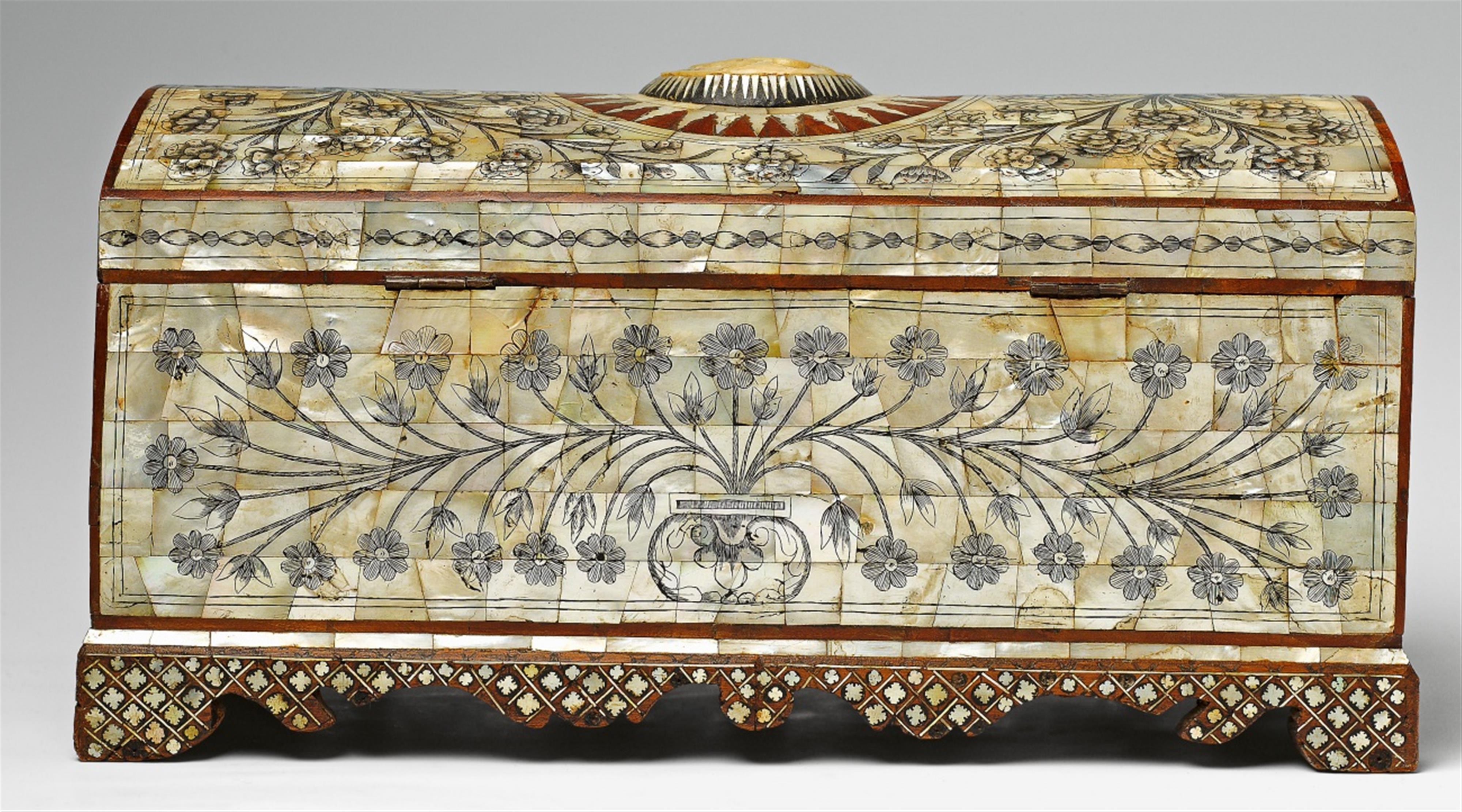 A Colonial mother-of-pearl and hardwood inlaid coffer - image-2