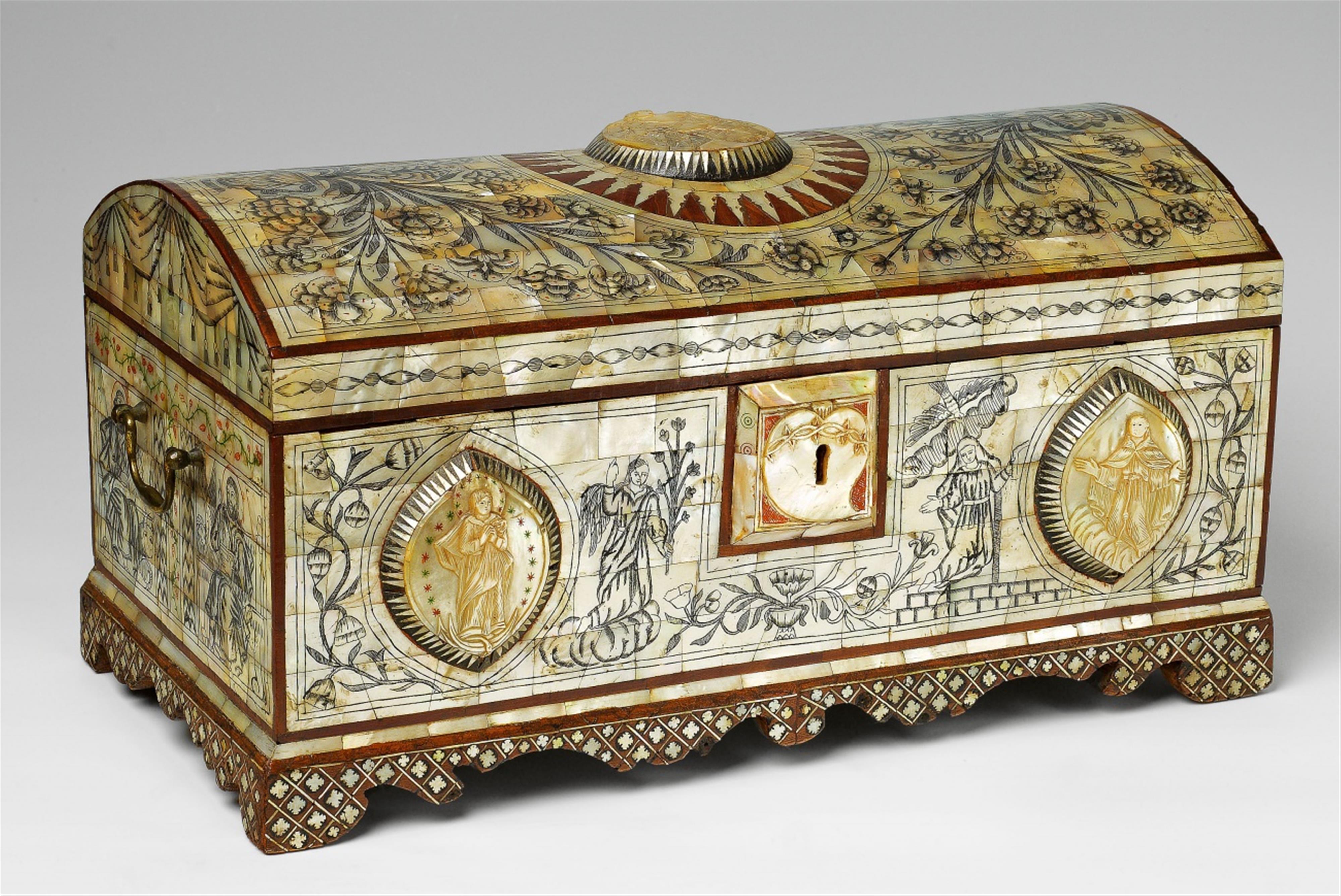 A Colonial mother-of-pearl and hardwood inlaid coffer - image-1