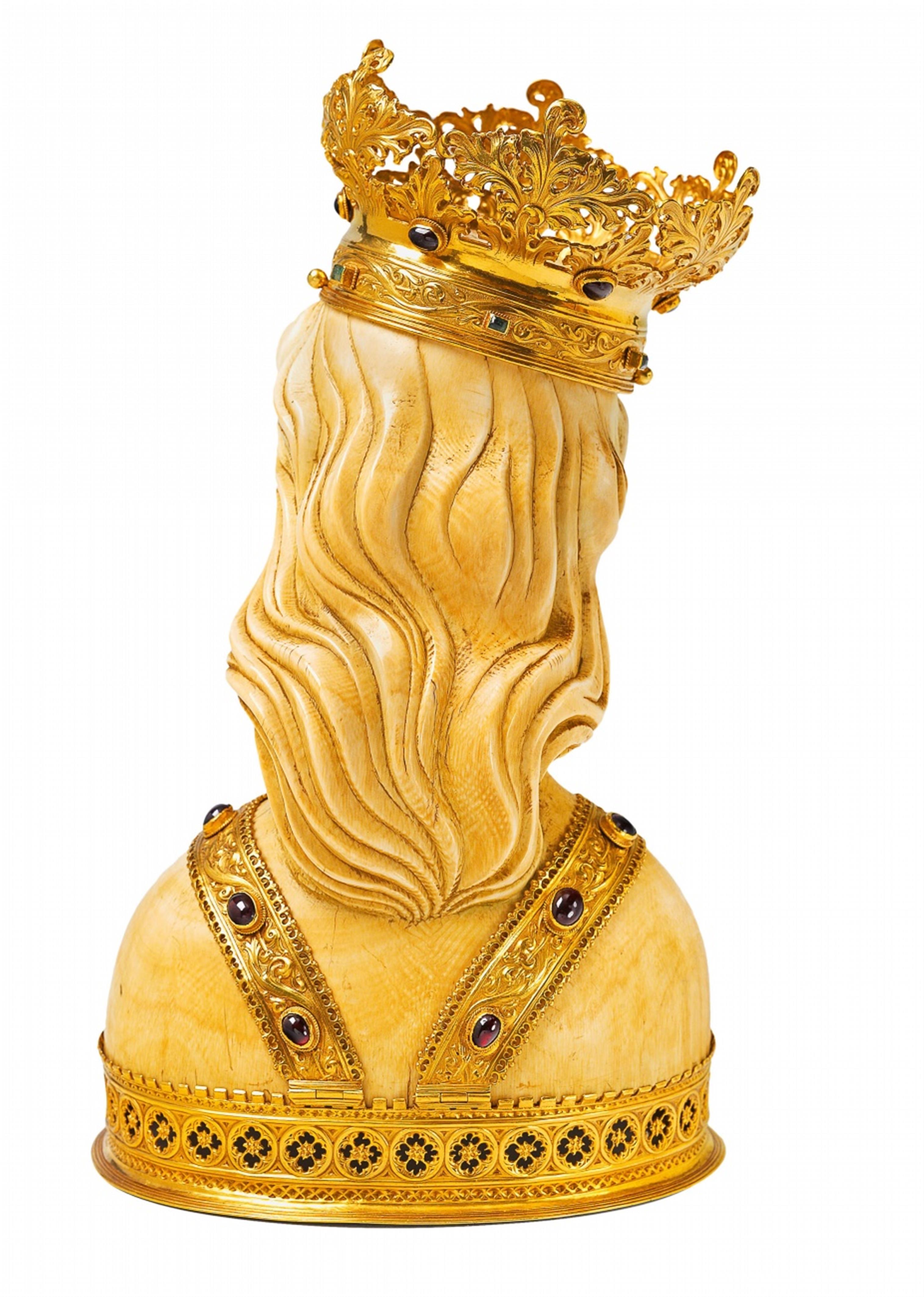A gold-mounted carved ivory bust of Saint Ursula - image-2