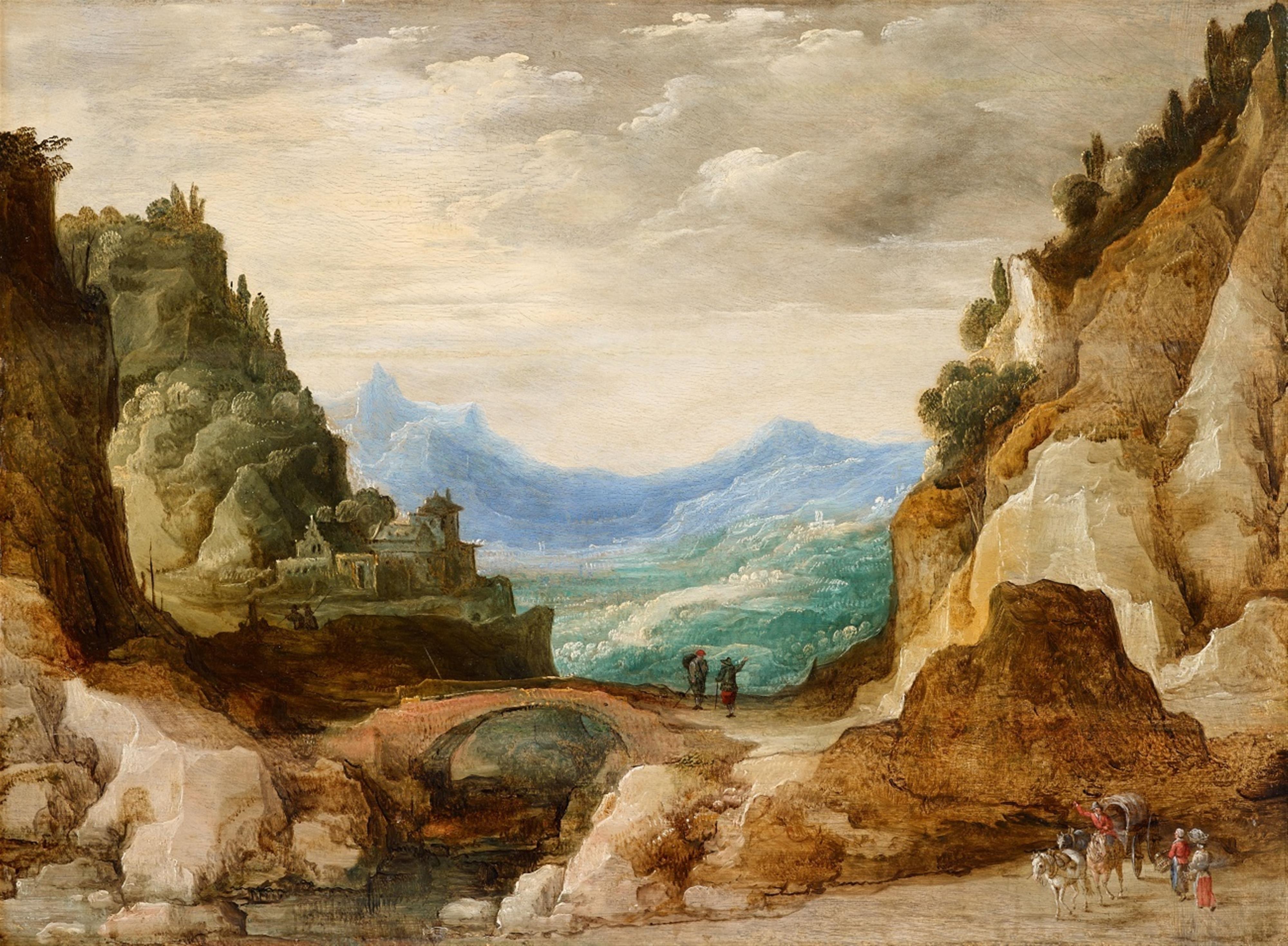 Joos de Momper - A Panoramic Landscape with Travellers - image-1