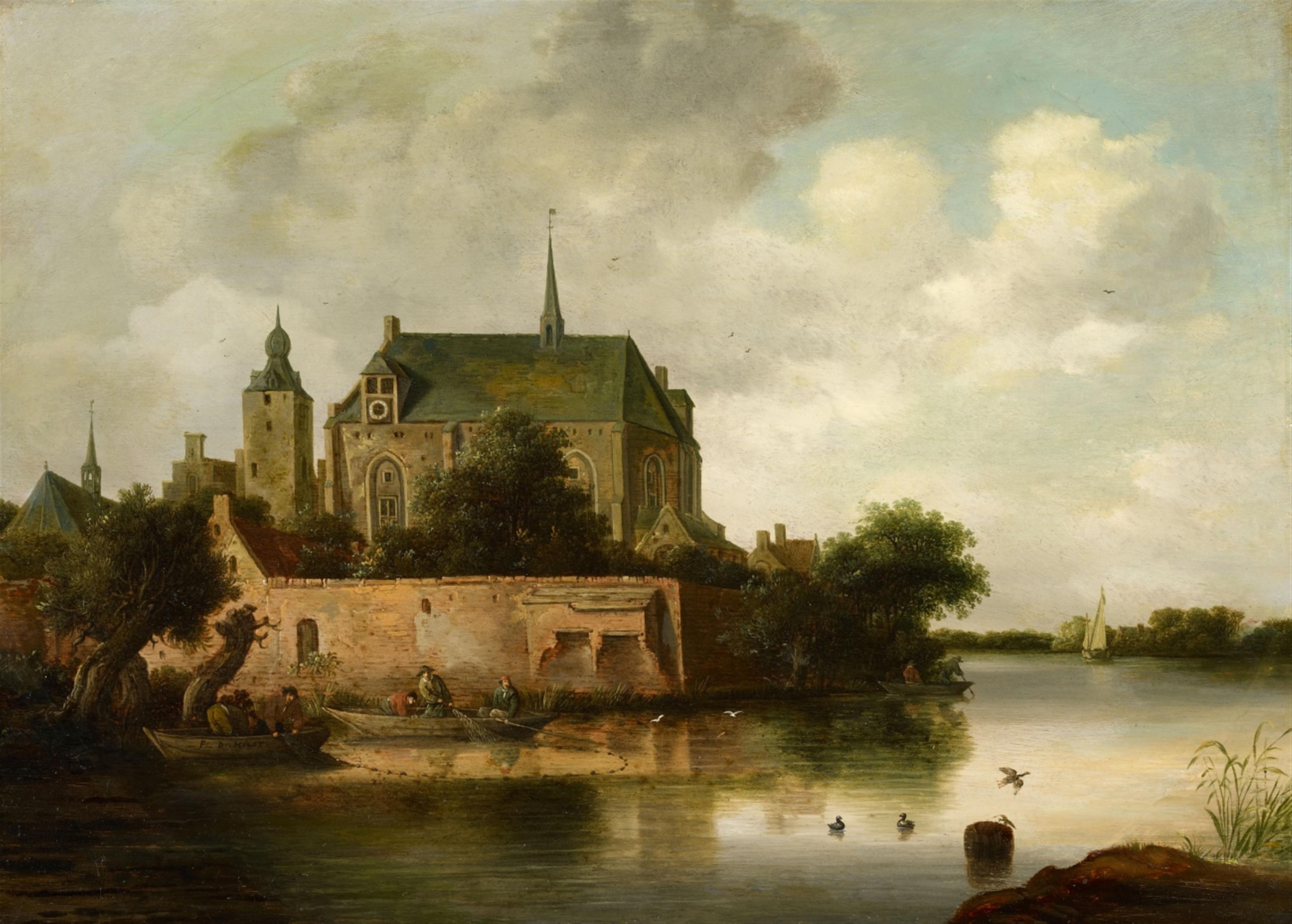Frans de Hulst - River Landscape with a Boat - image-1