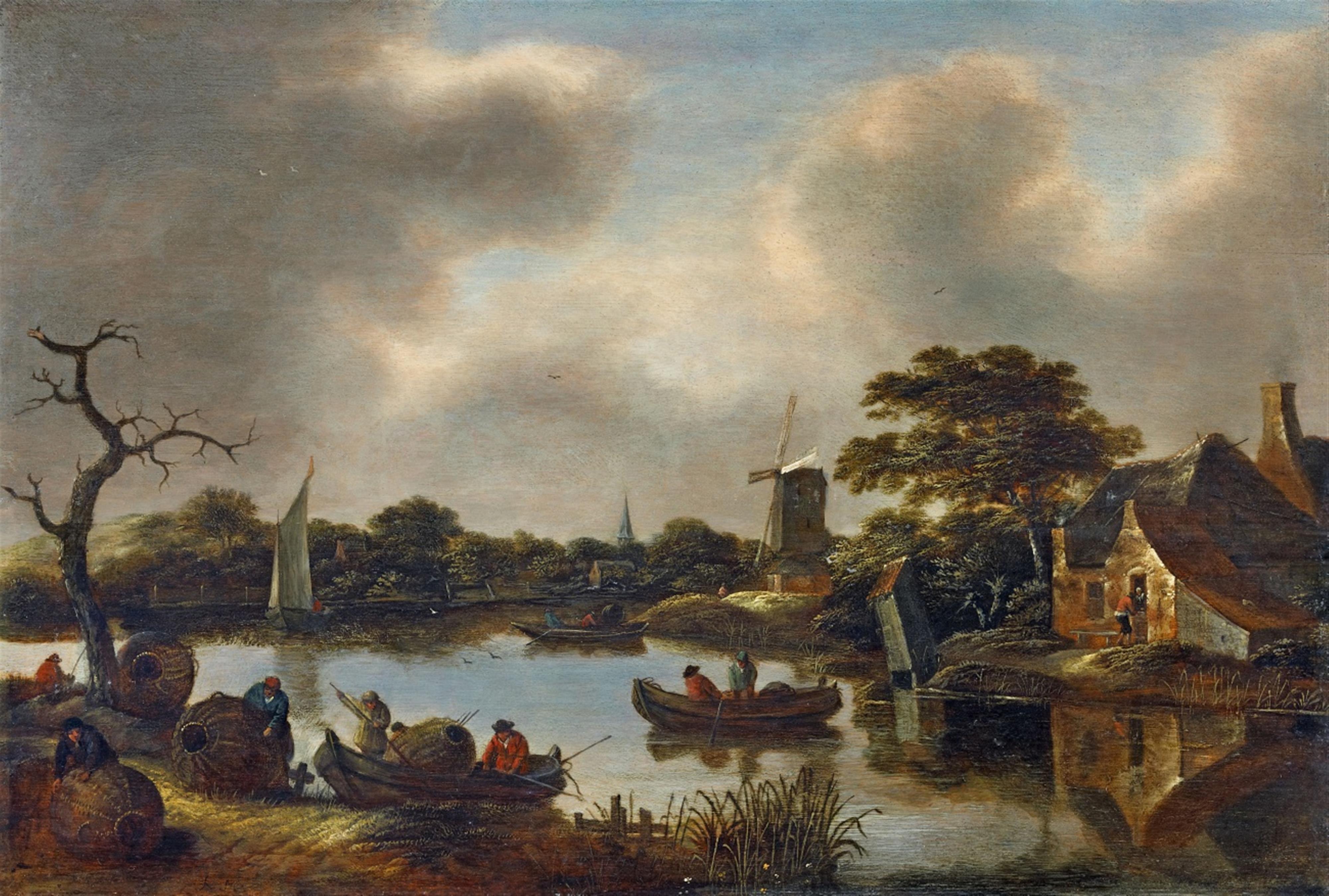 Klaes (Nicolaes) Molenaer - Holländische Landschaft mit Fischern und Reusen - image-1