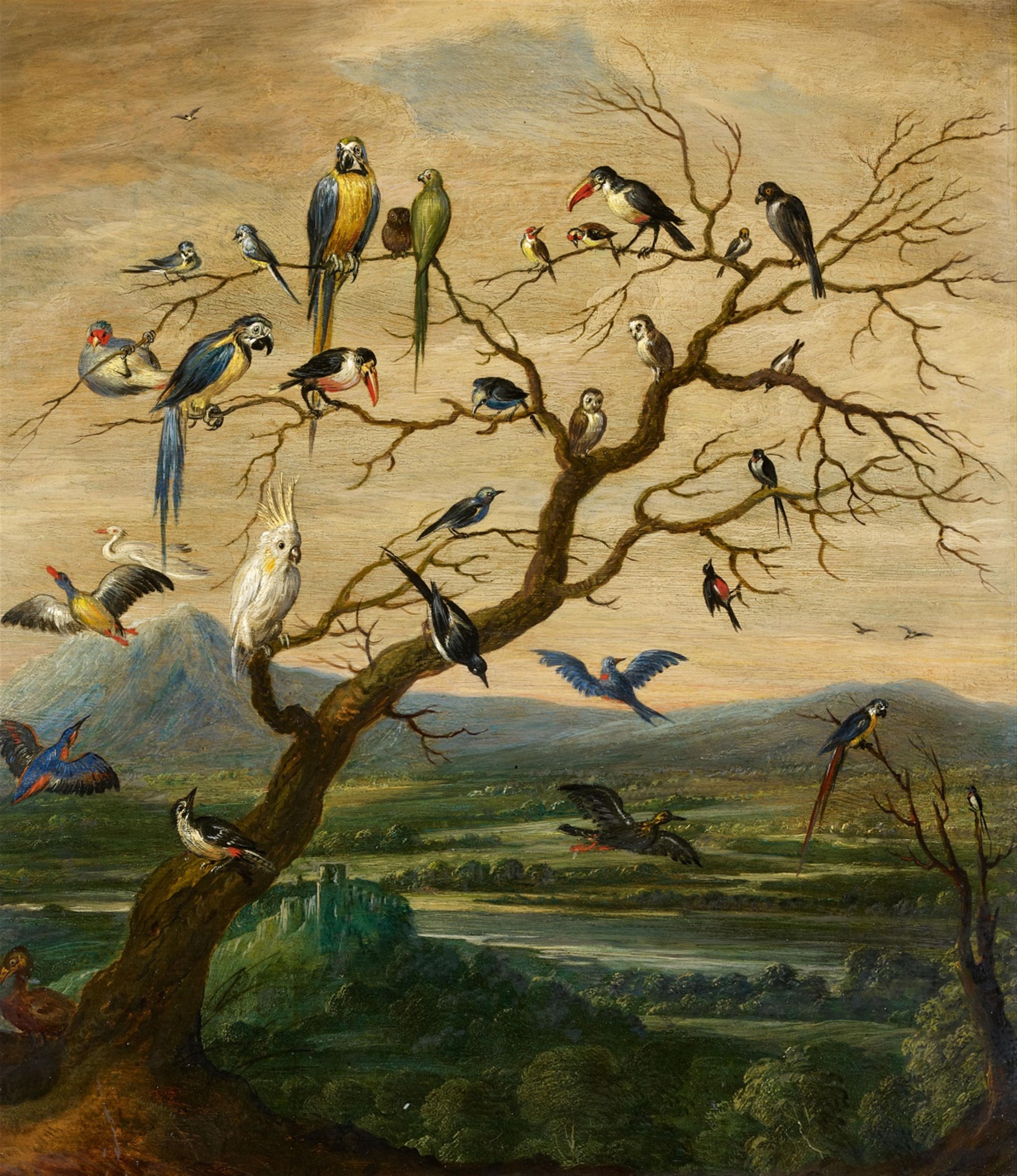 Flämischer Meister des 17. Jahrhunderts - Vögel in einem Baum vor weiter Landschaft - image-1