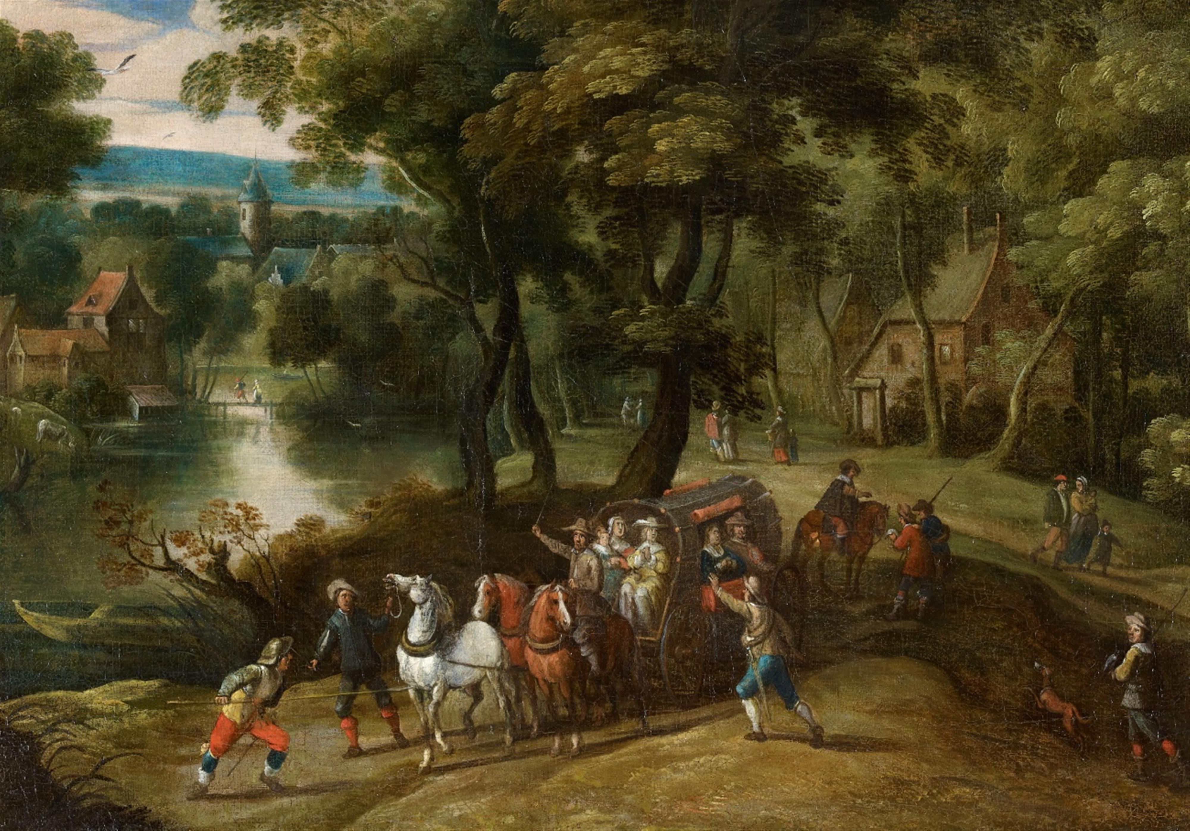 Flämischer Meister des 17. Jahrhunderts - Bewaldete Landschaft mit Überfall - image-1