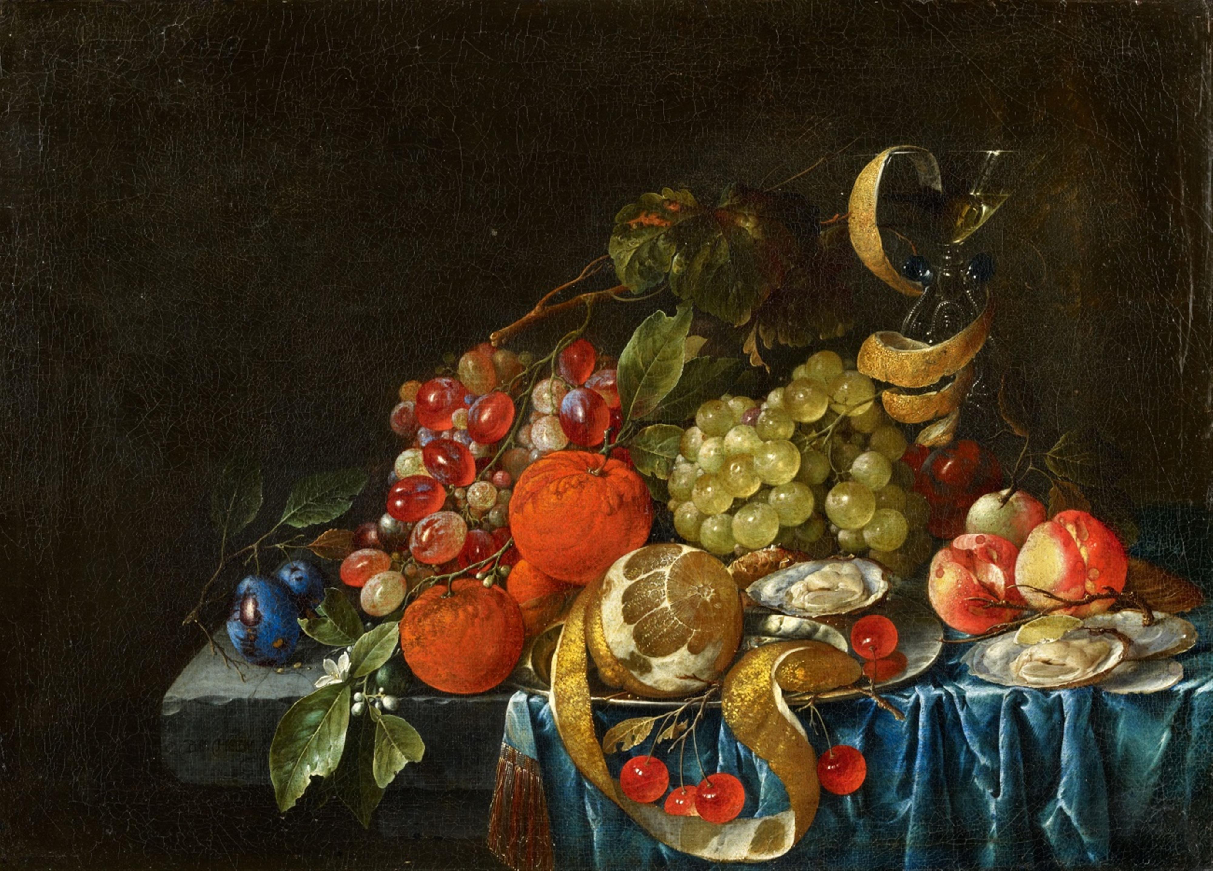 Cornelis de Heem - Fruit Still Life with Oysters and a Wine Glass - image-1