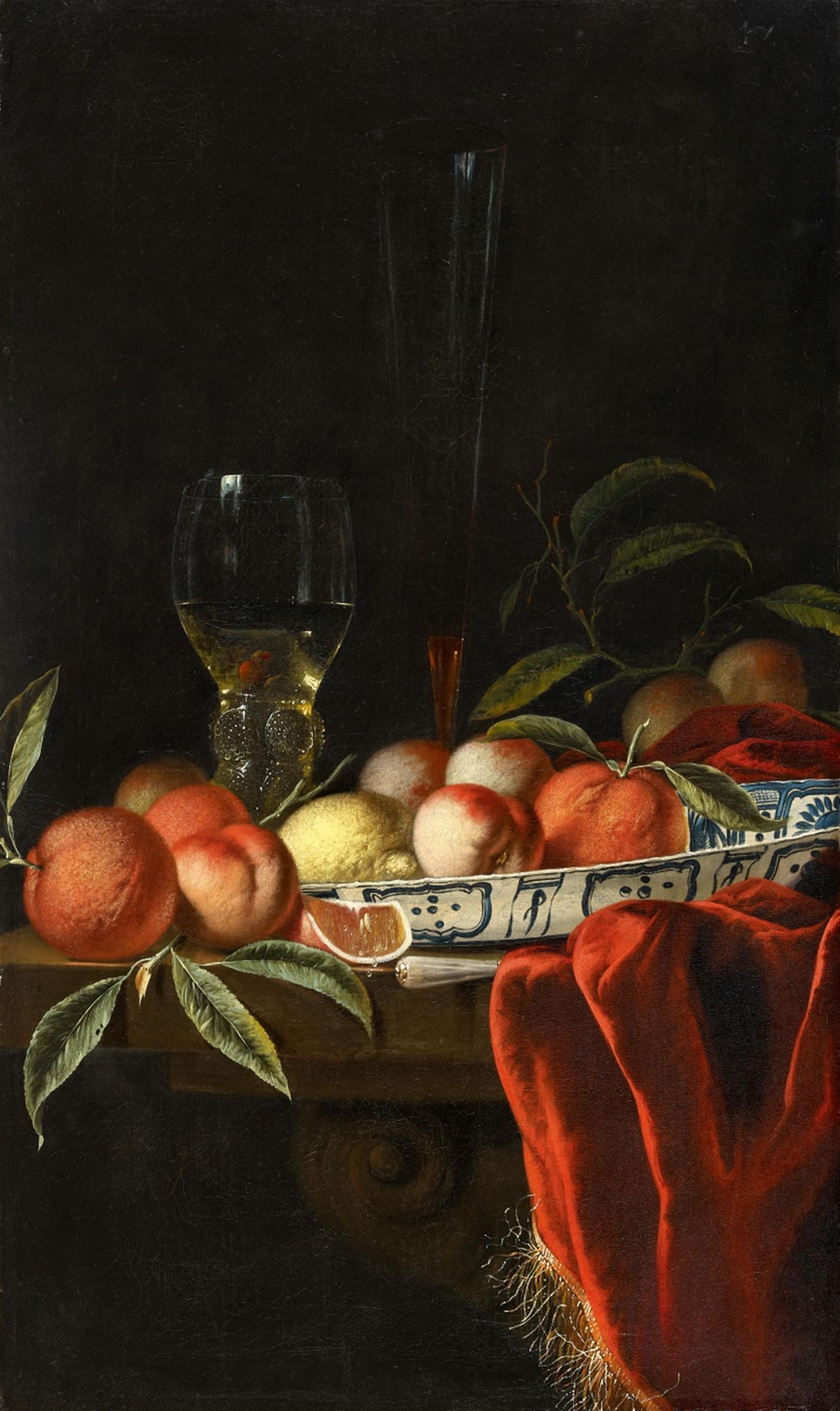 Hendrik van Streek - Stillleben mit Römer, Flötenglas und einer mit Früchten gefüllten Wanli-Schale - image-1