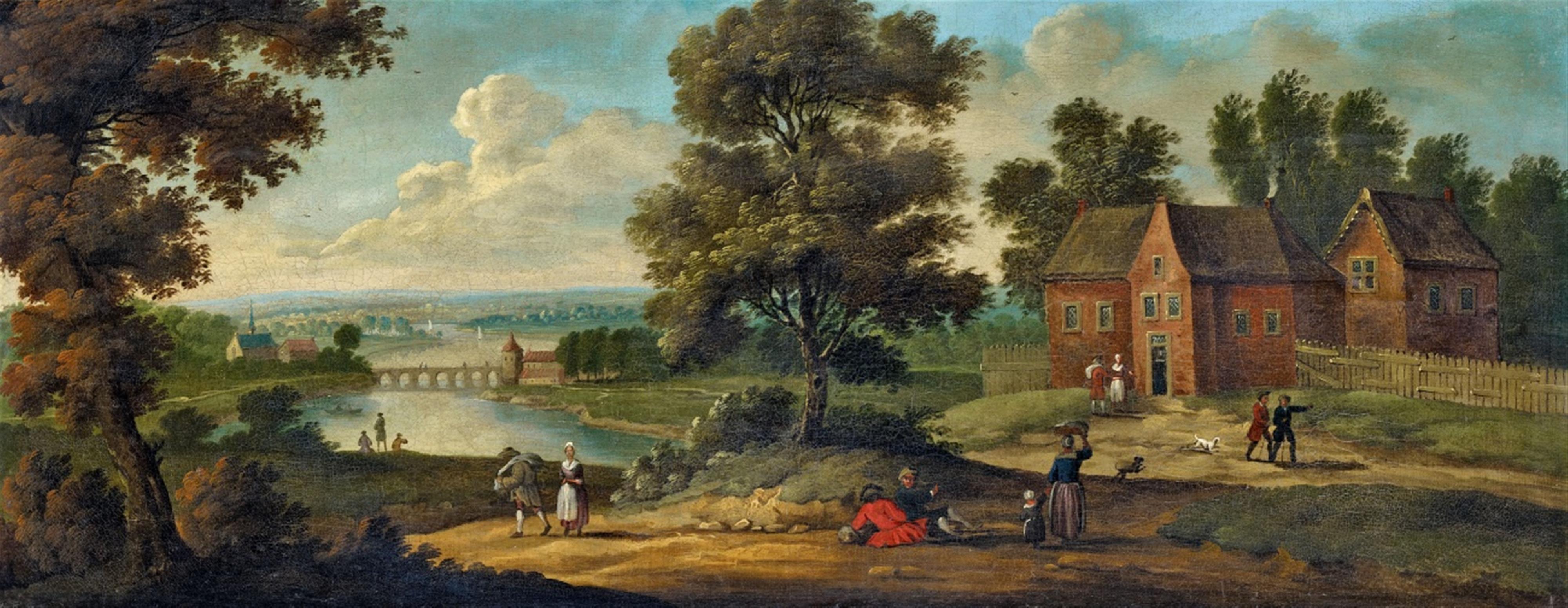 Jan Frans van Bredael - Dörfliche Landschaft an einem Fluss mit Staffagefiguren - image-1