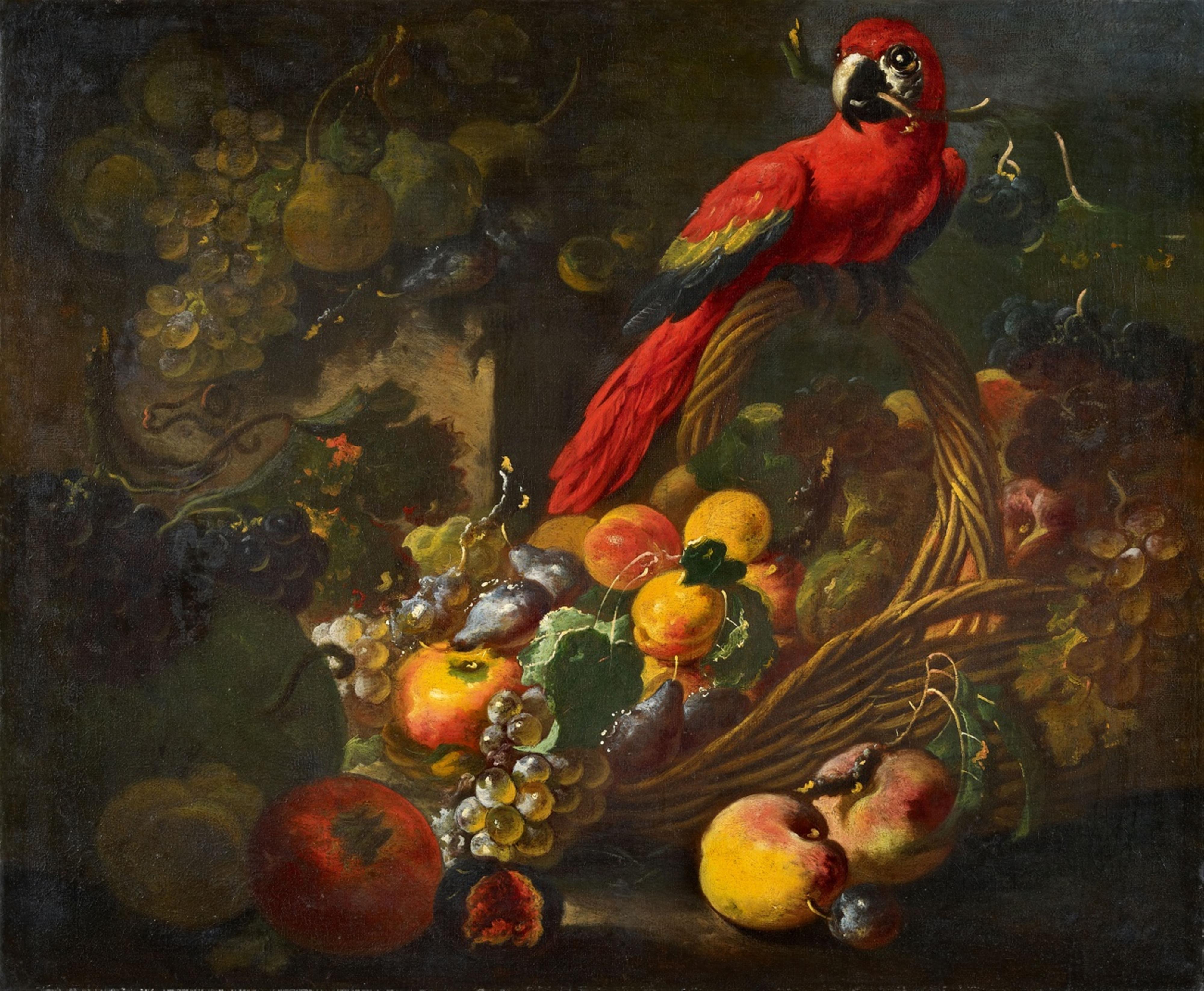 Giovanni Paolo Castelli, called Lo Spadino - Fruit Still Life with a Parrot - image-1