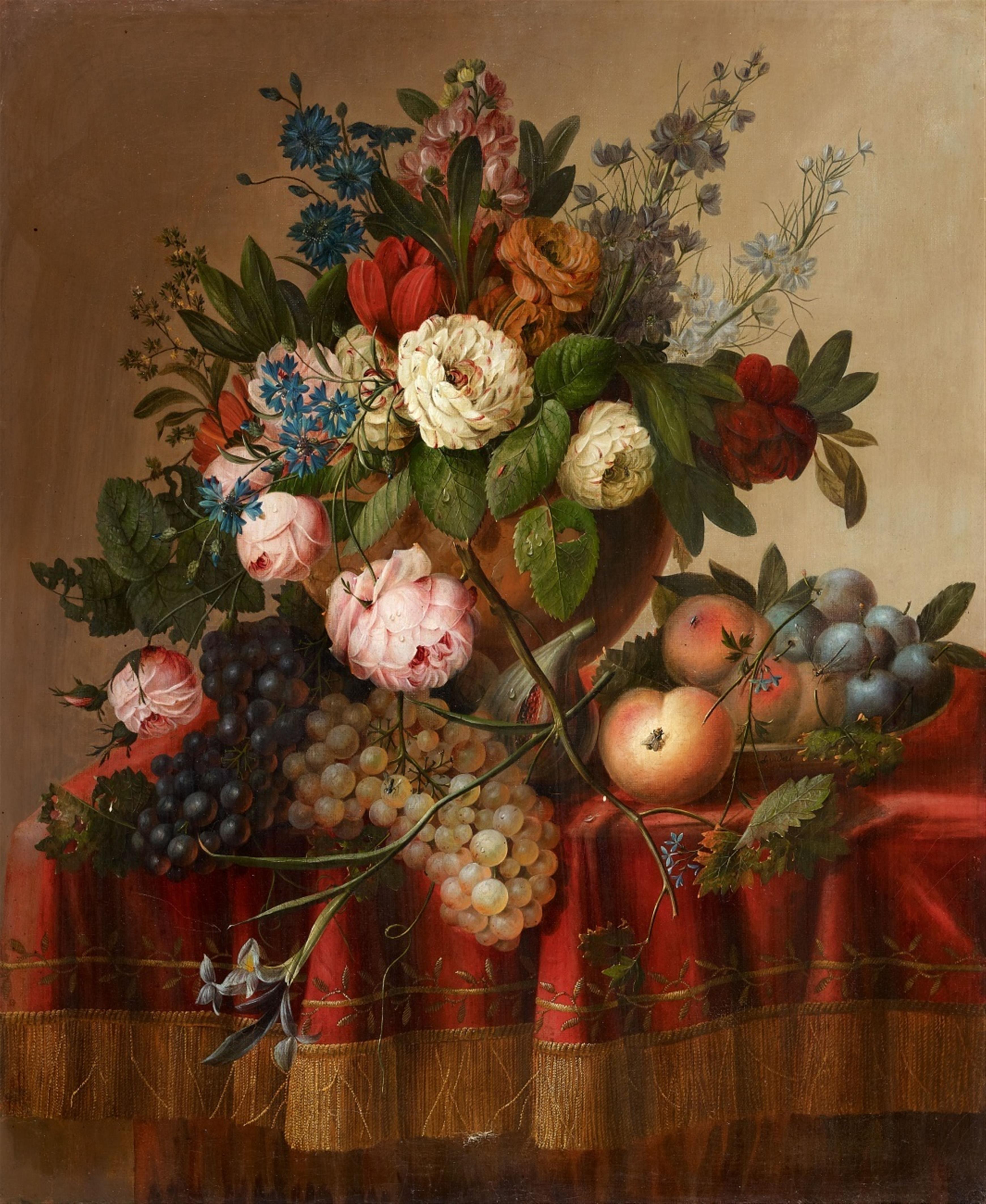 Louis Vidal - Still Life with Flowers and Fruit - image-1