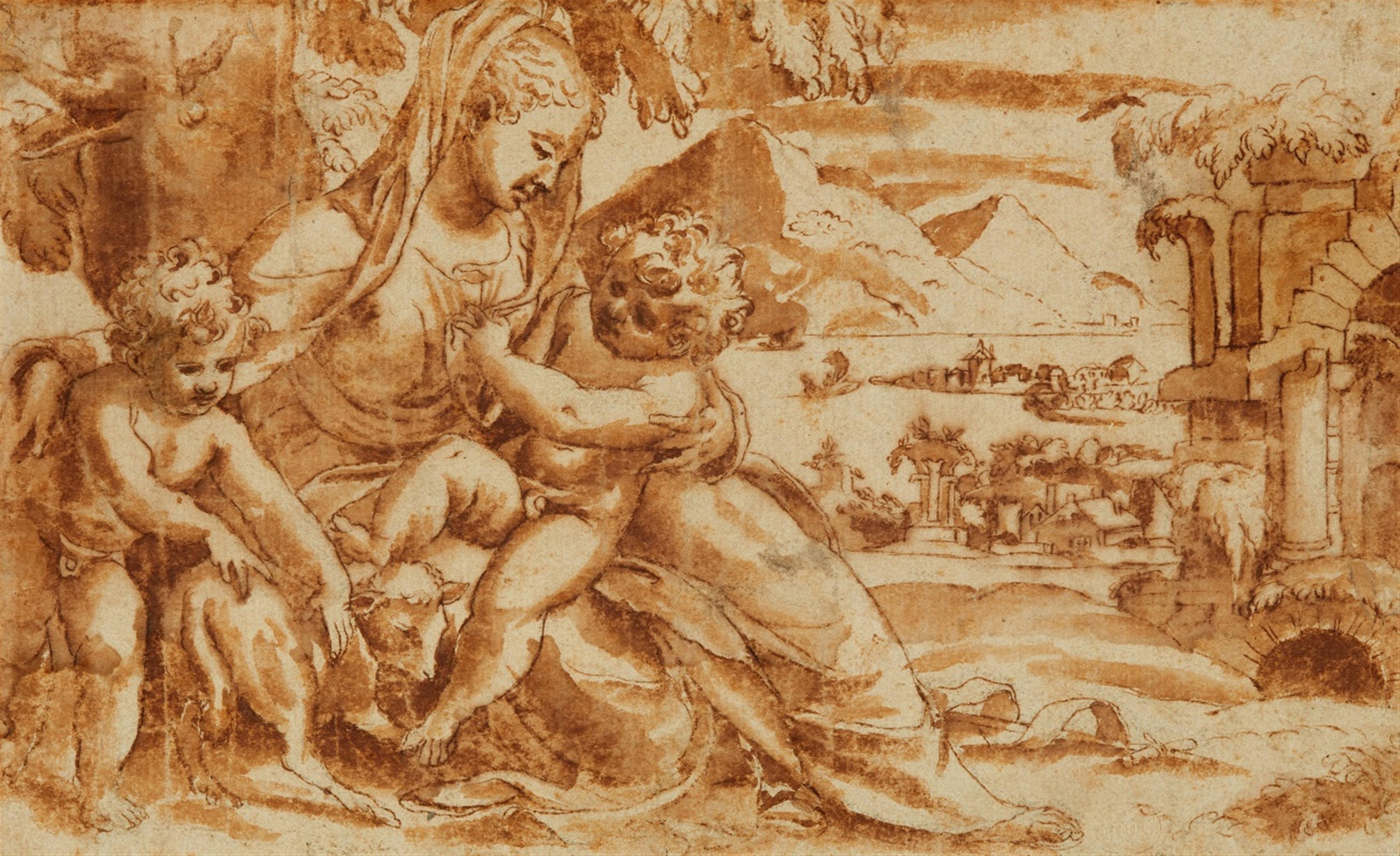 Paolo Farinati - Madonna mit Kind und dem Johannesknaben in Landschaft - image-1