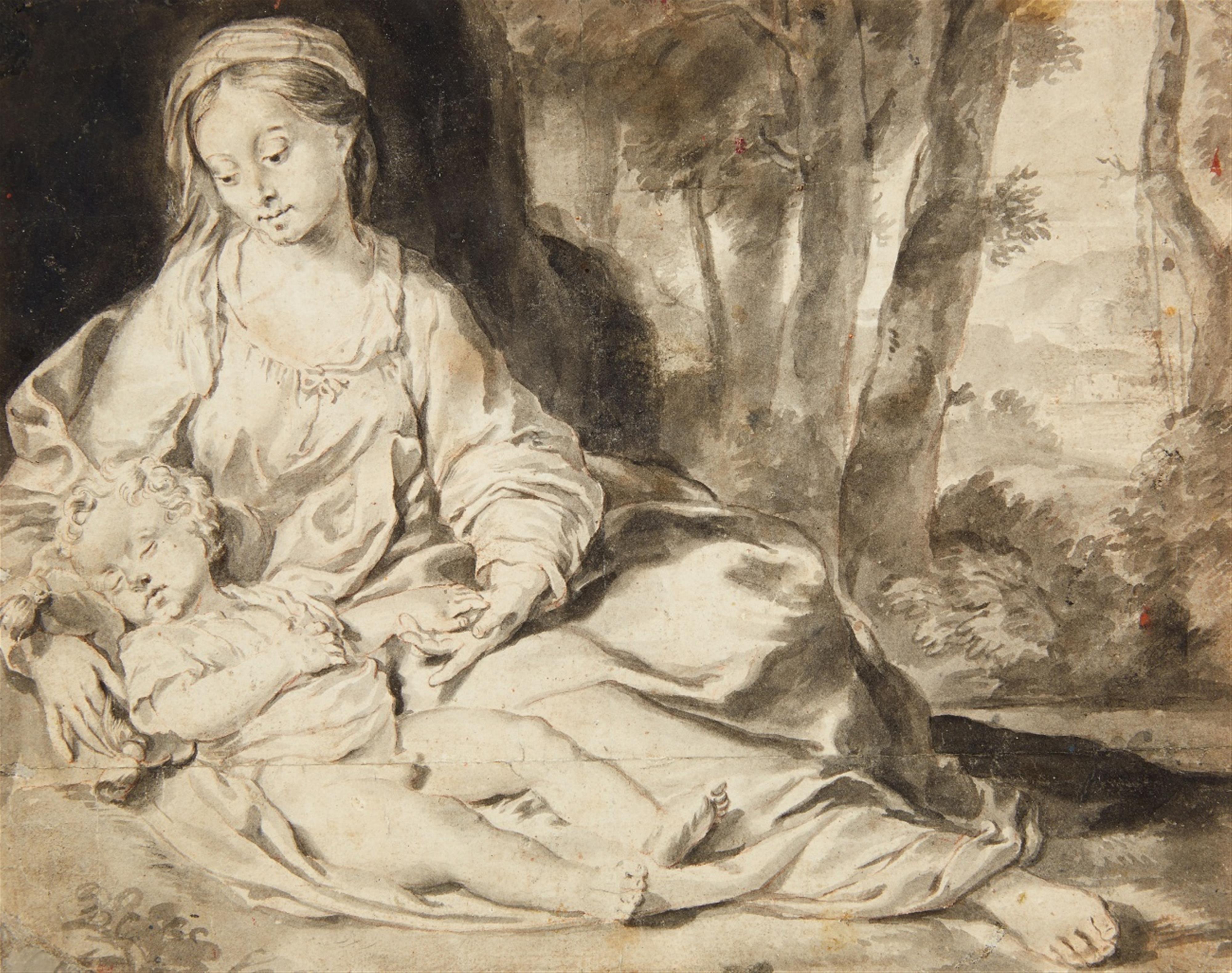 Anthony Van Dyck
Flemish School 17th century - Seated Virgin with Child in a Landscape - image-1