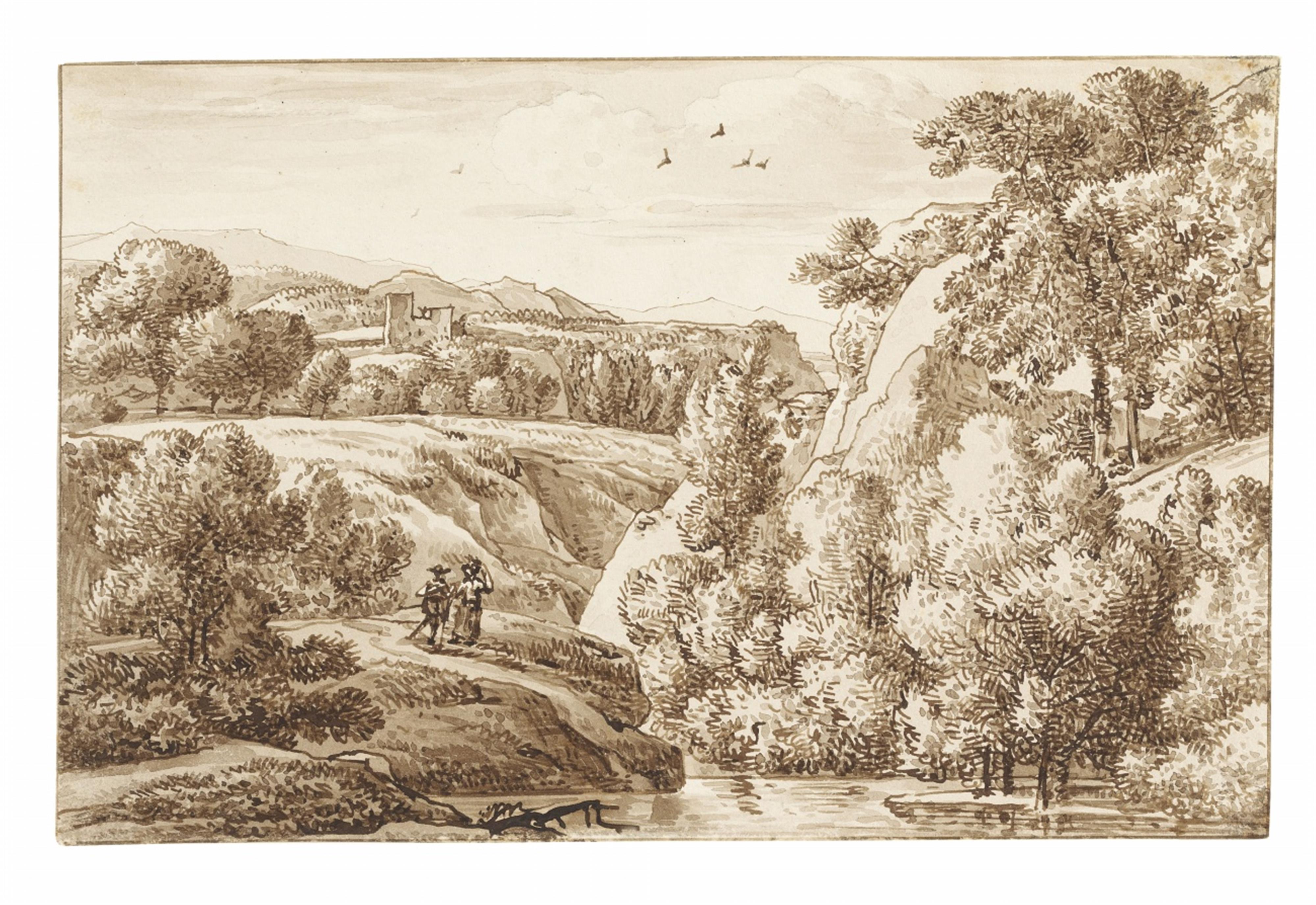 Franz Kobell - Südliche Landschaft mit einem wandernden Paar - image-1