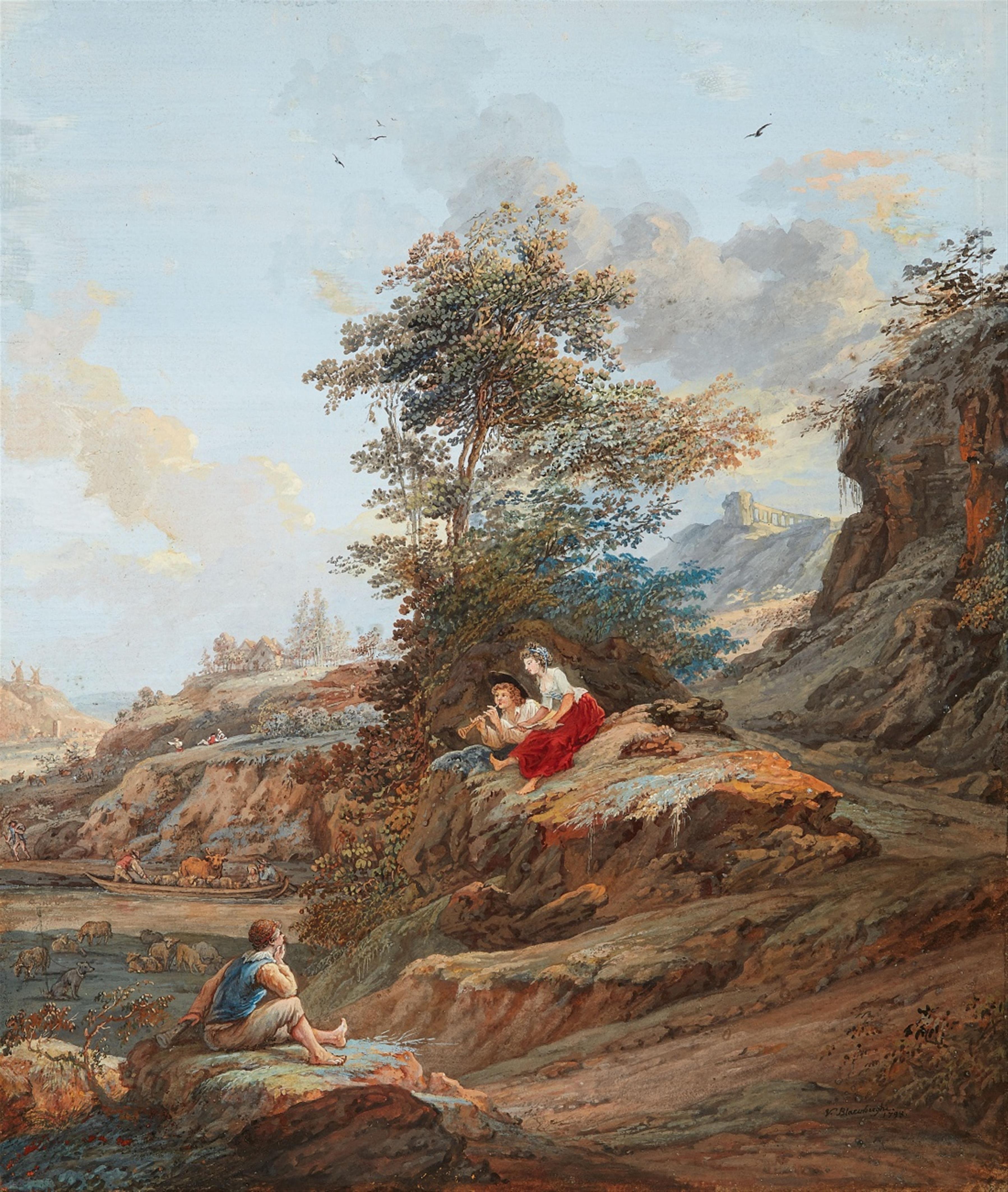 Henry-Joseph van Blarenberghe - An Arcadian Landscape with two Shepherds - image-1