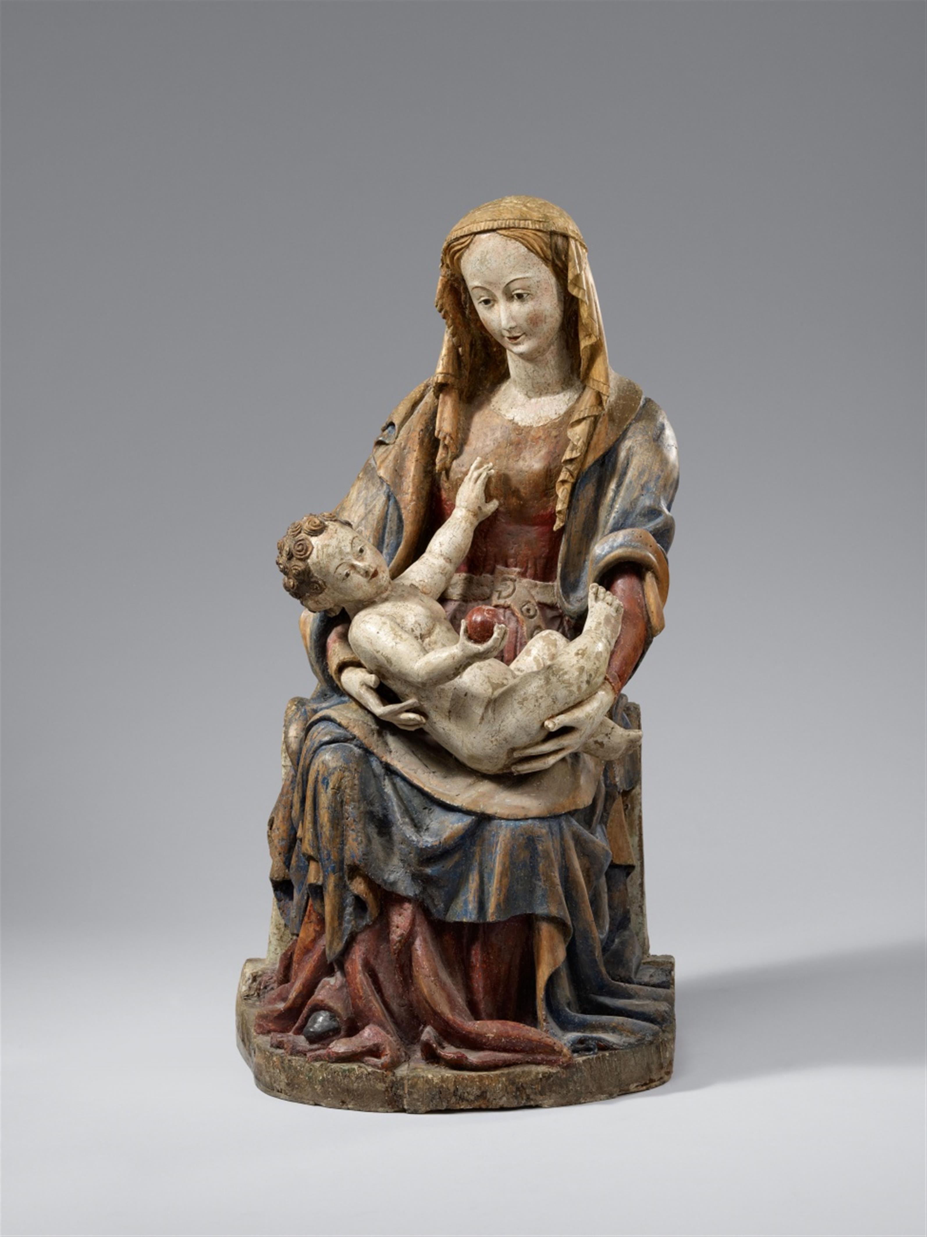 Austria circa 1430/1440 - An Austrian carved wooden figure of the Virgin Enthroned, circa 1430/40 - image-1