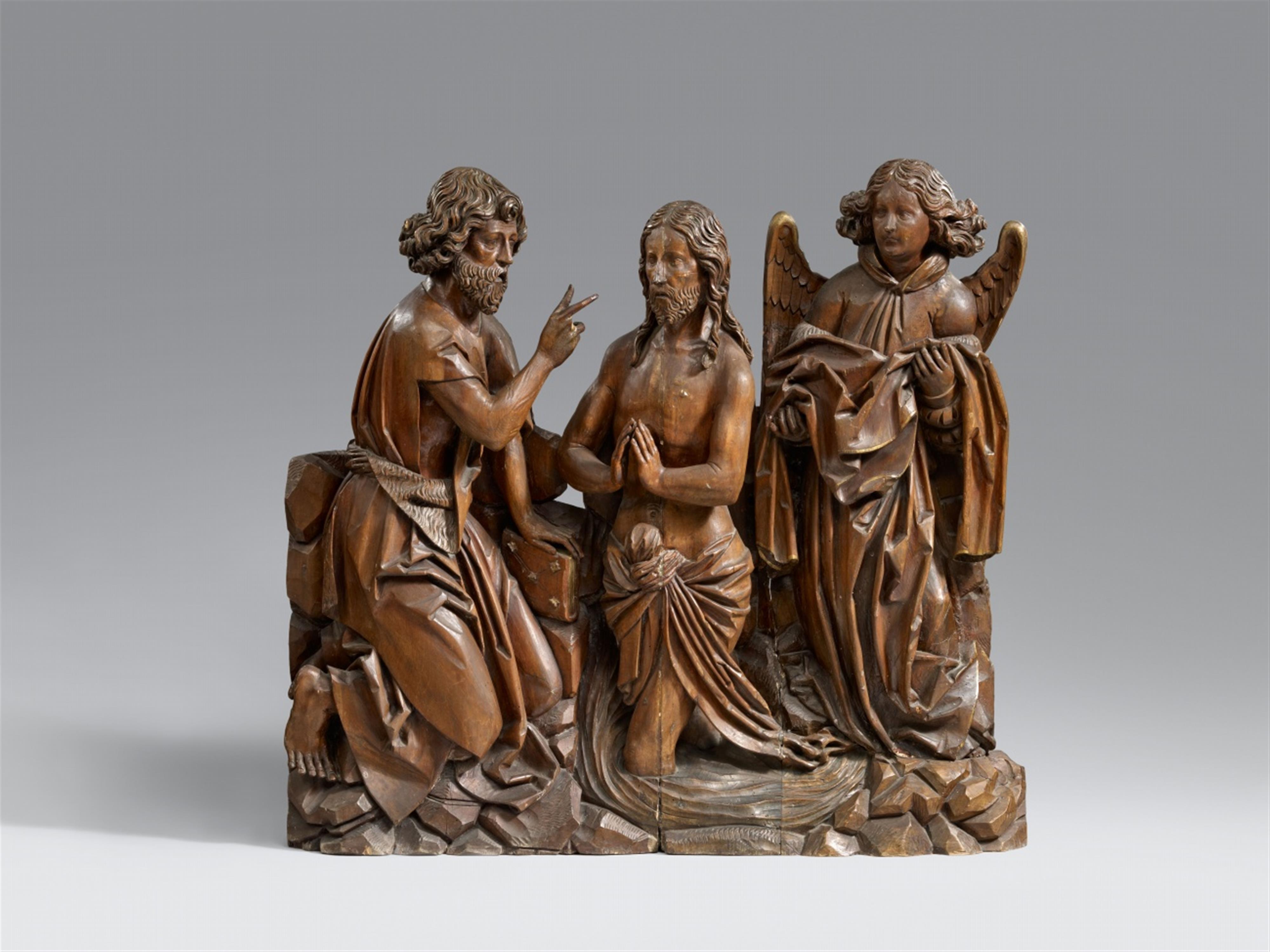 Franconia early 16th century - A Franconian carved wooden relief with the baptism of Christ, early 16th century - image-1