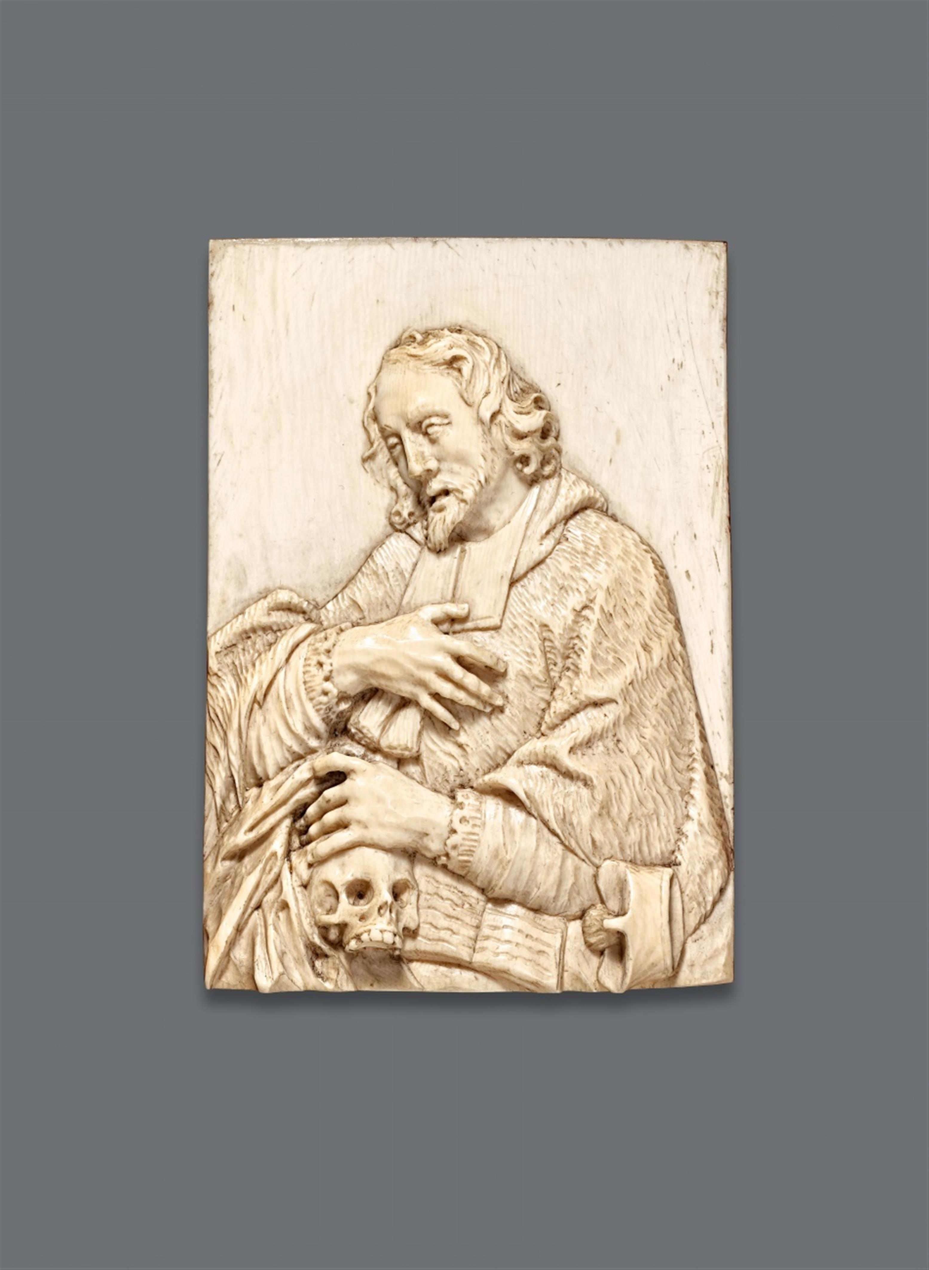 Flemish ca. 1700 - A Flemish carved ivory high-relief depiction of Saint Jerome, circa 1700. - image-1