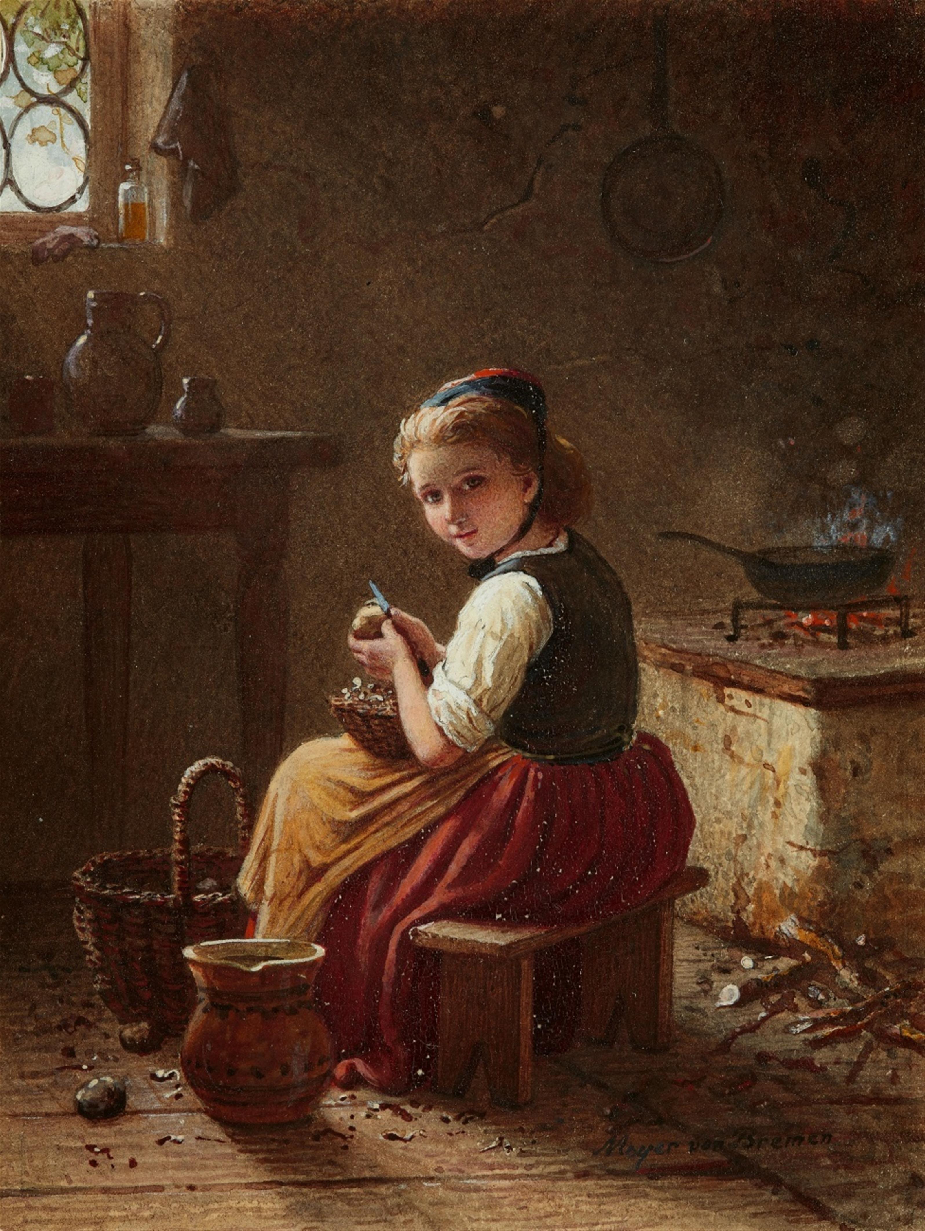 Johann Georg Meyer von Bremen - A Little Scullery Maid Peeling Potatoes - image-1
