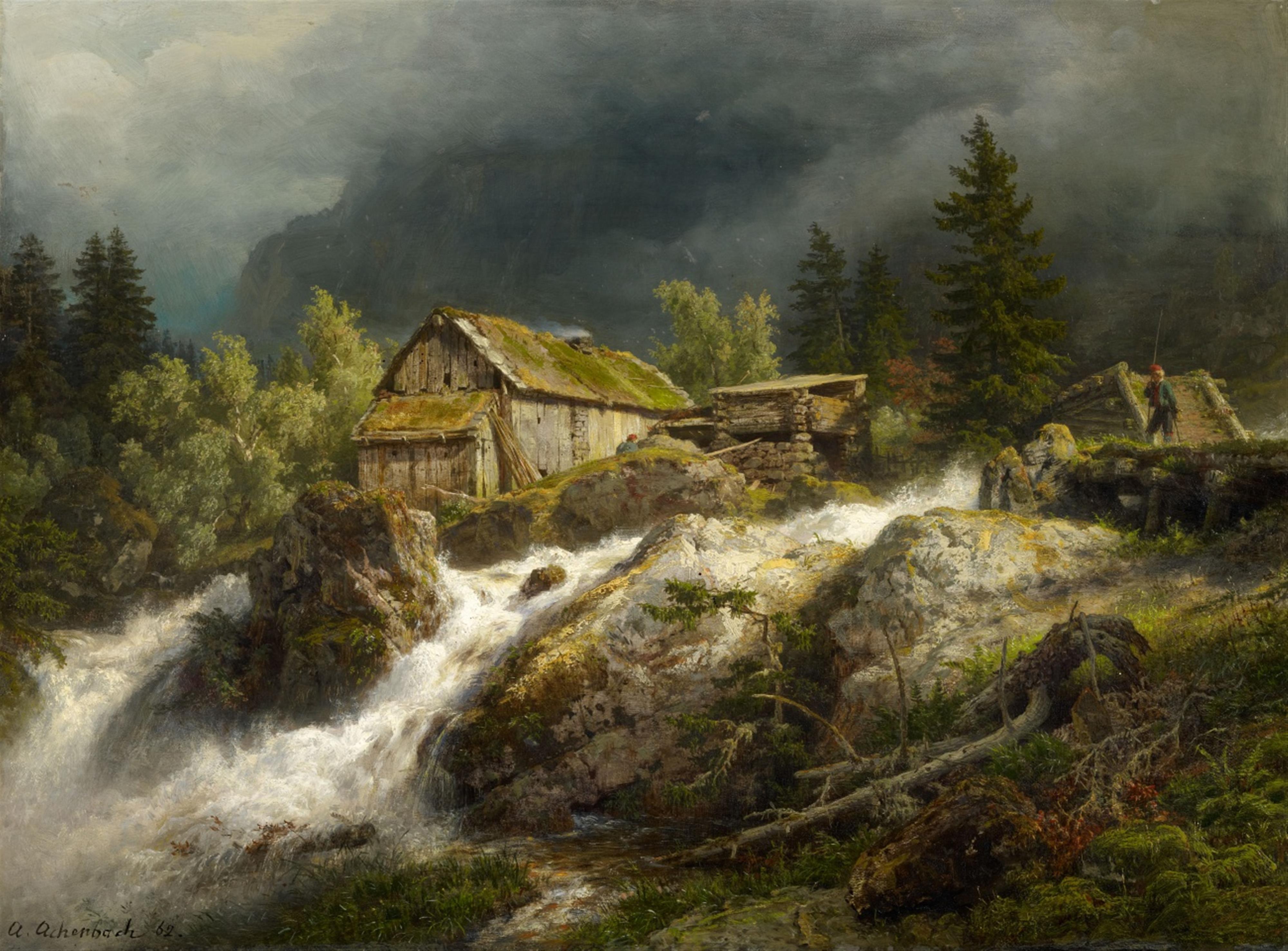 Andreas Achenbach - Northern Mountain Landscape with a Stream - image-1