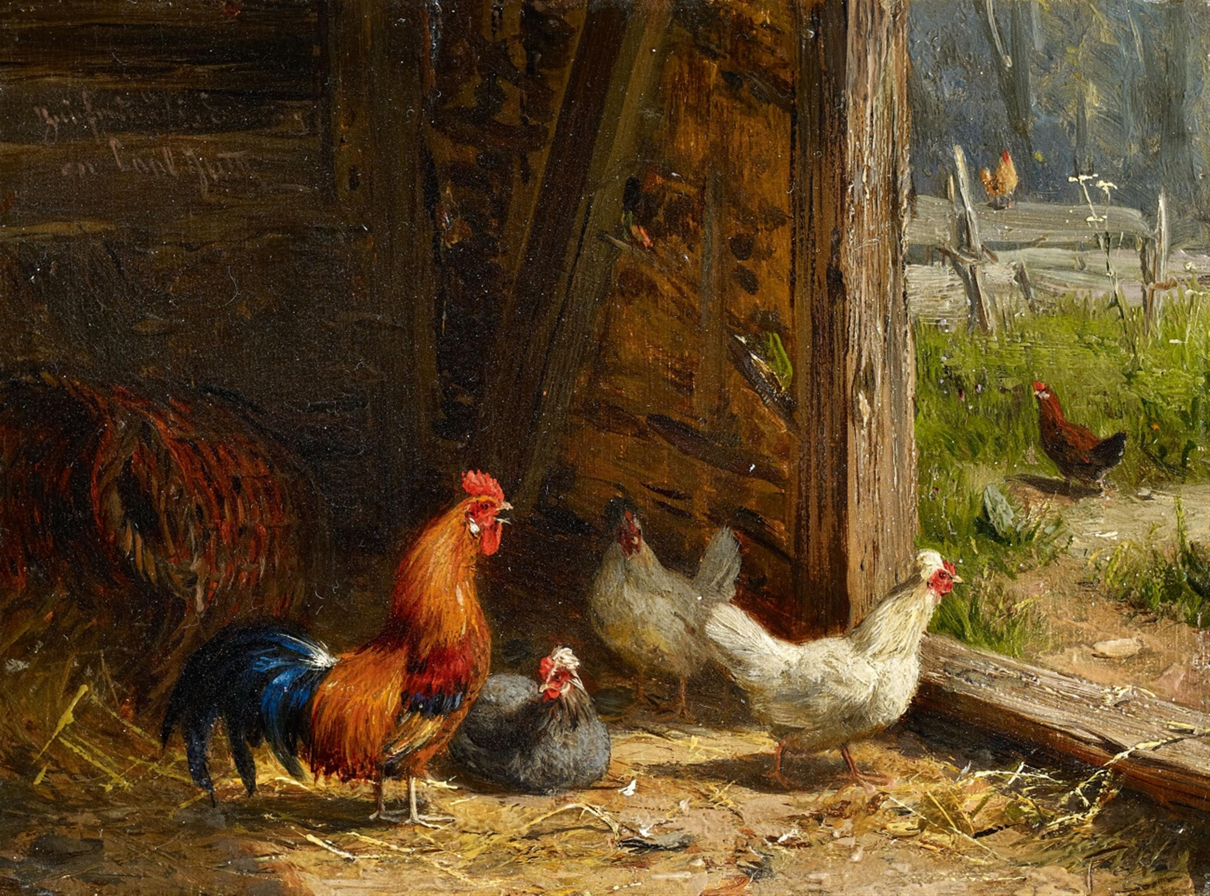 Carl Jutz the Elder - Barn Interior with Chickens - image-1