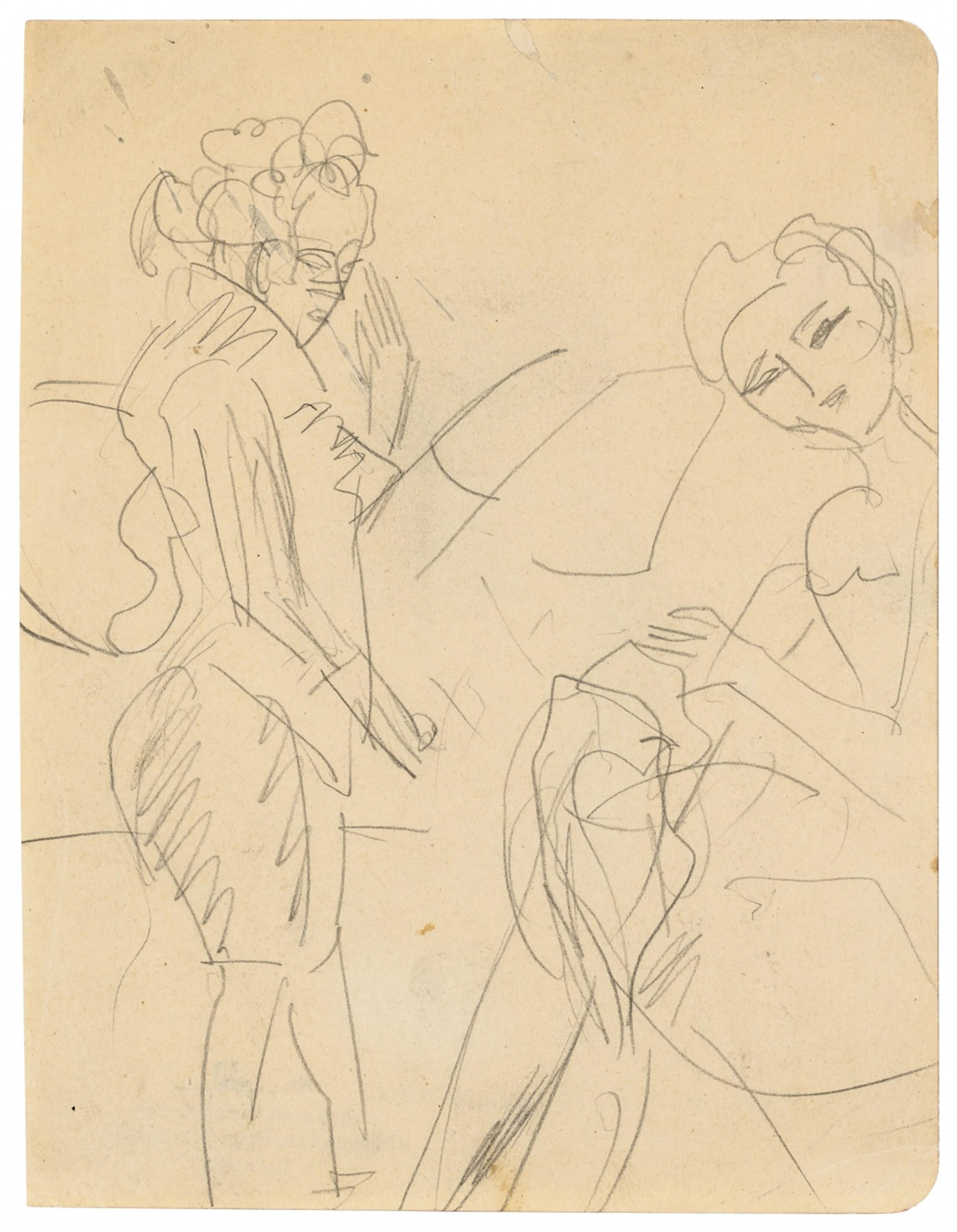 Ernst Ludwig Kirchner - Ohne Titel (Stehende Frau und nähendes Mädchen) - image-1
