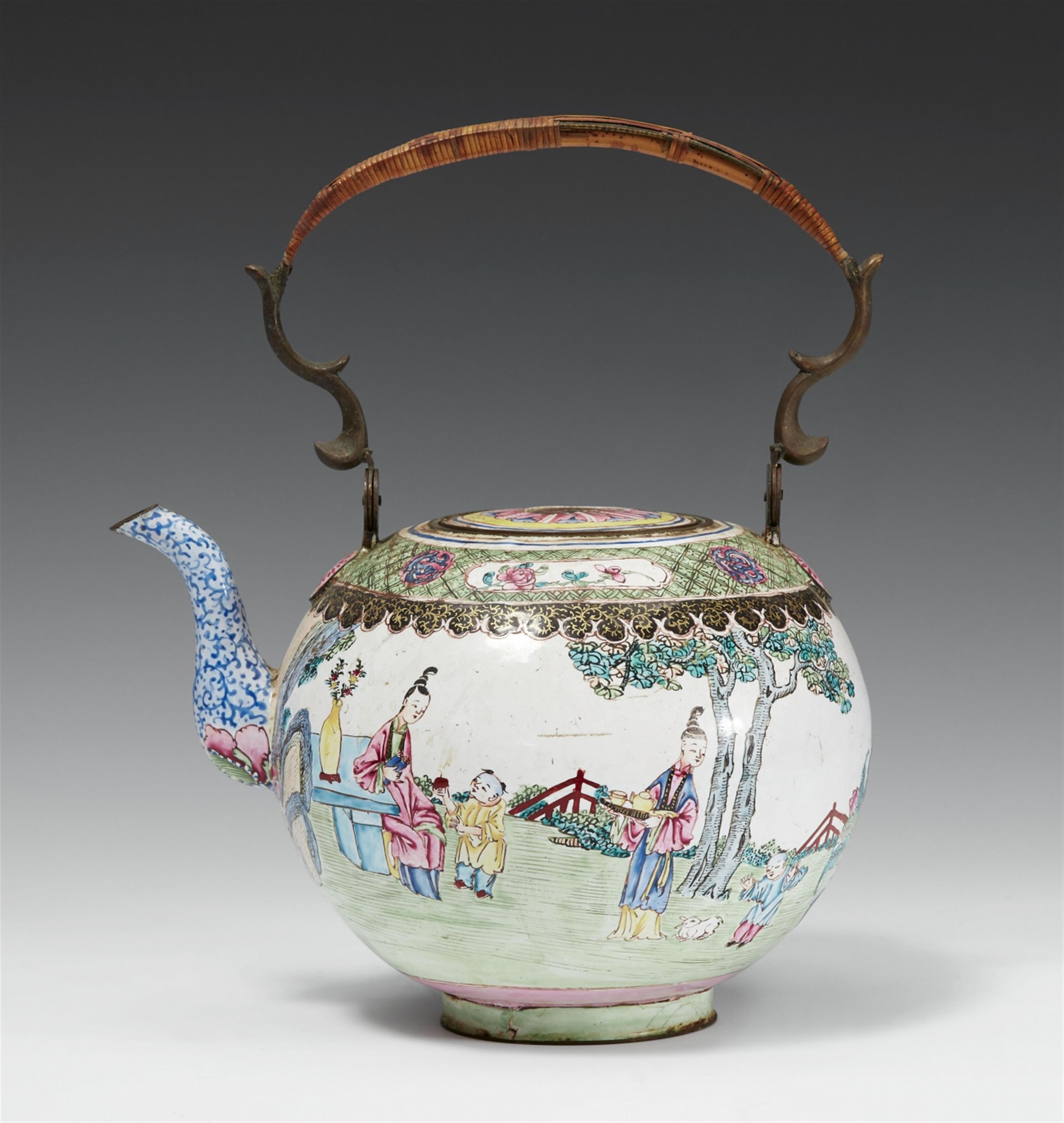 An enamel on copper tea kettle. 18th/19th century - image-1