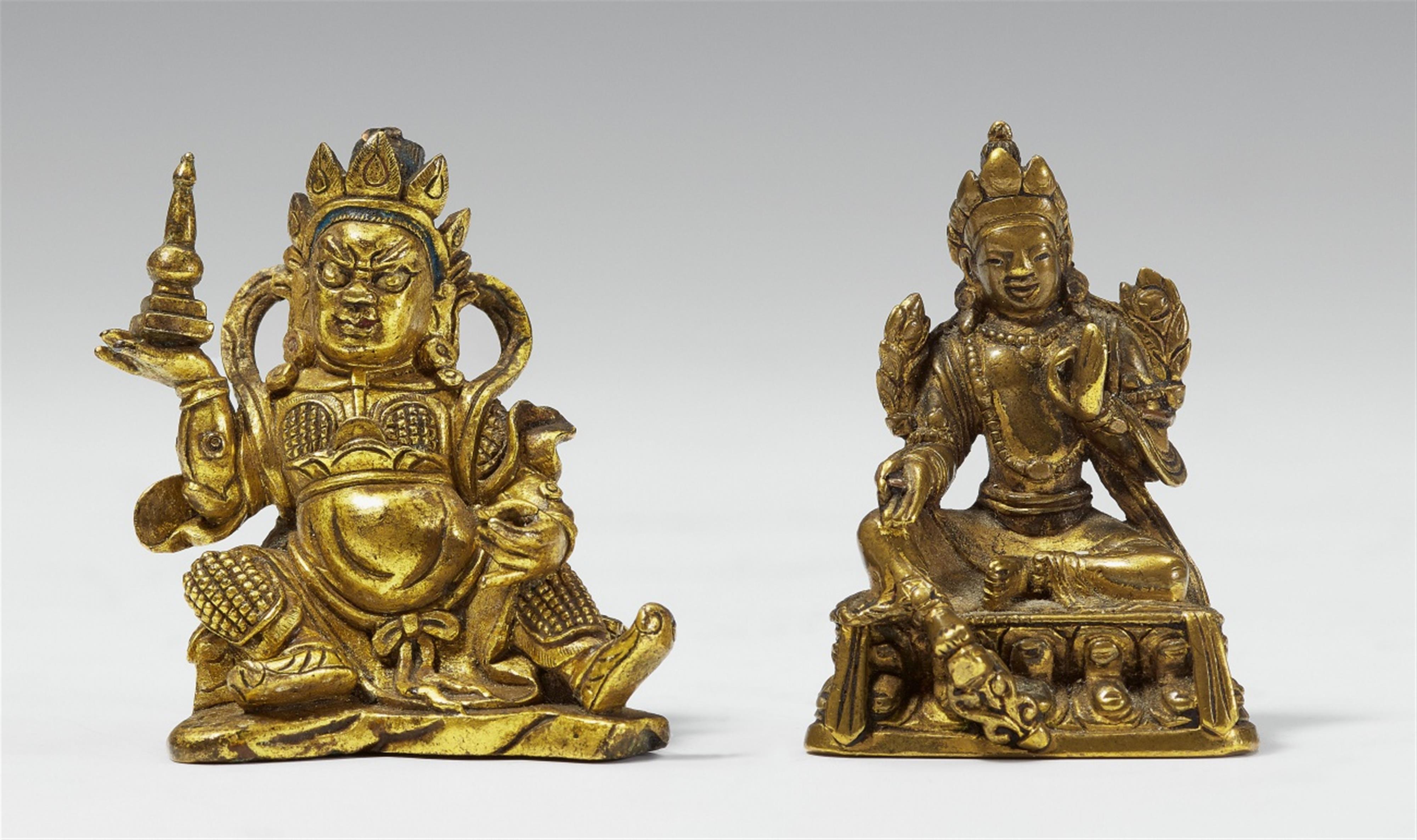Two Sinotibetan gilt bronze miniature figures of Virupaksa and Syamatara. 18th/19th century - image-1