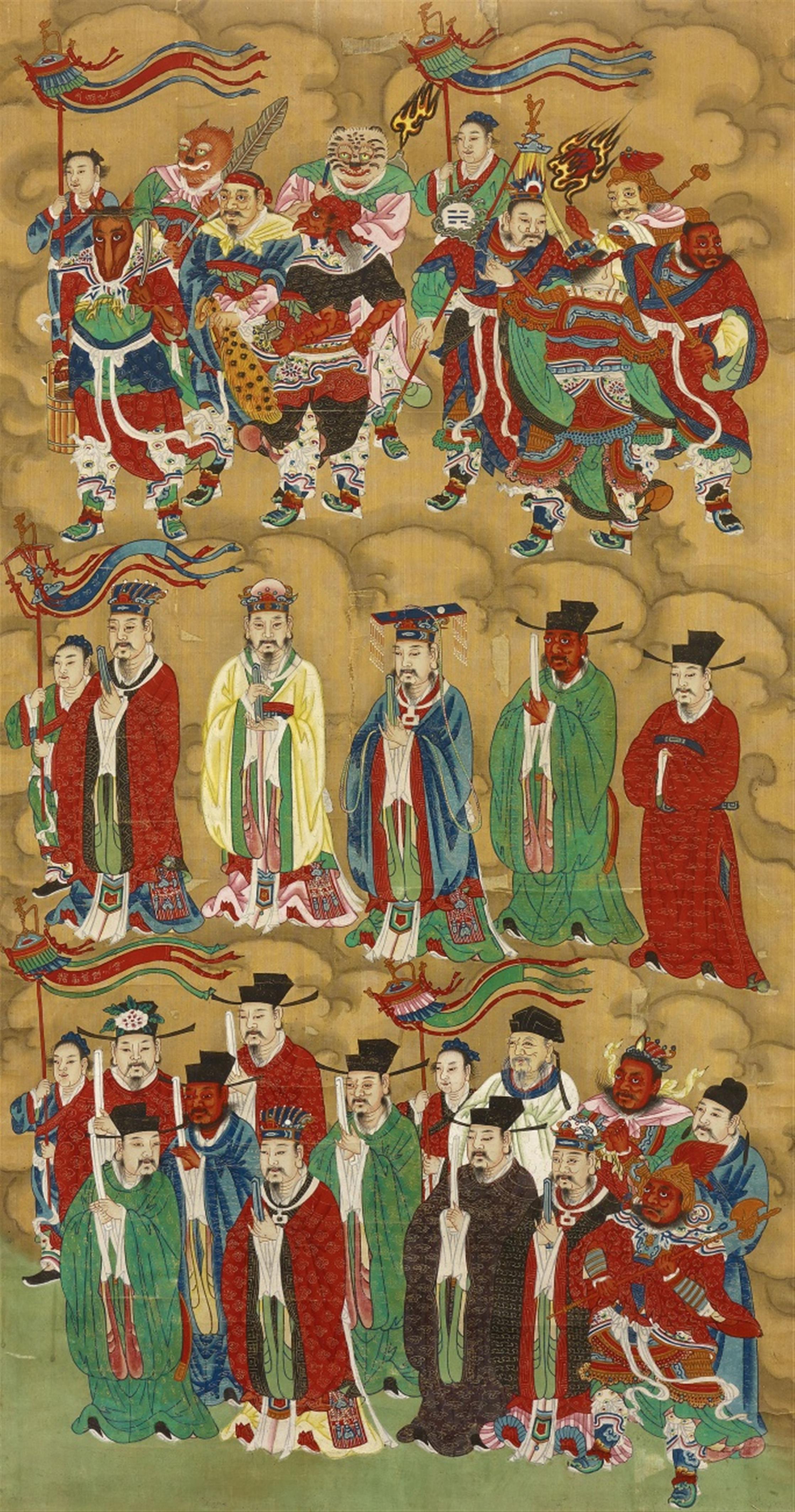 Anonymous painter . Qing dynasty - Two paintings from a set of Daoist deities, including the gods of the twenty-eight lunar mansions, each group with their Chinese description. Ink and colour on silk. Qing dynast... - image-2