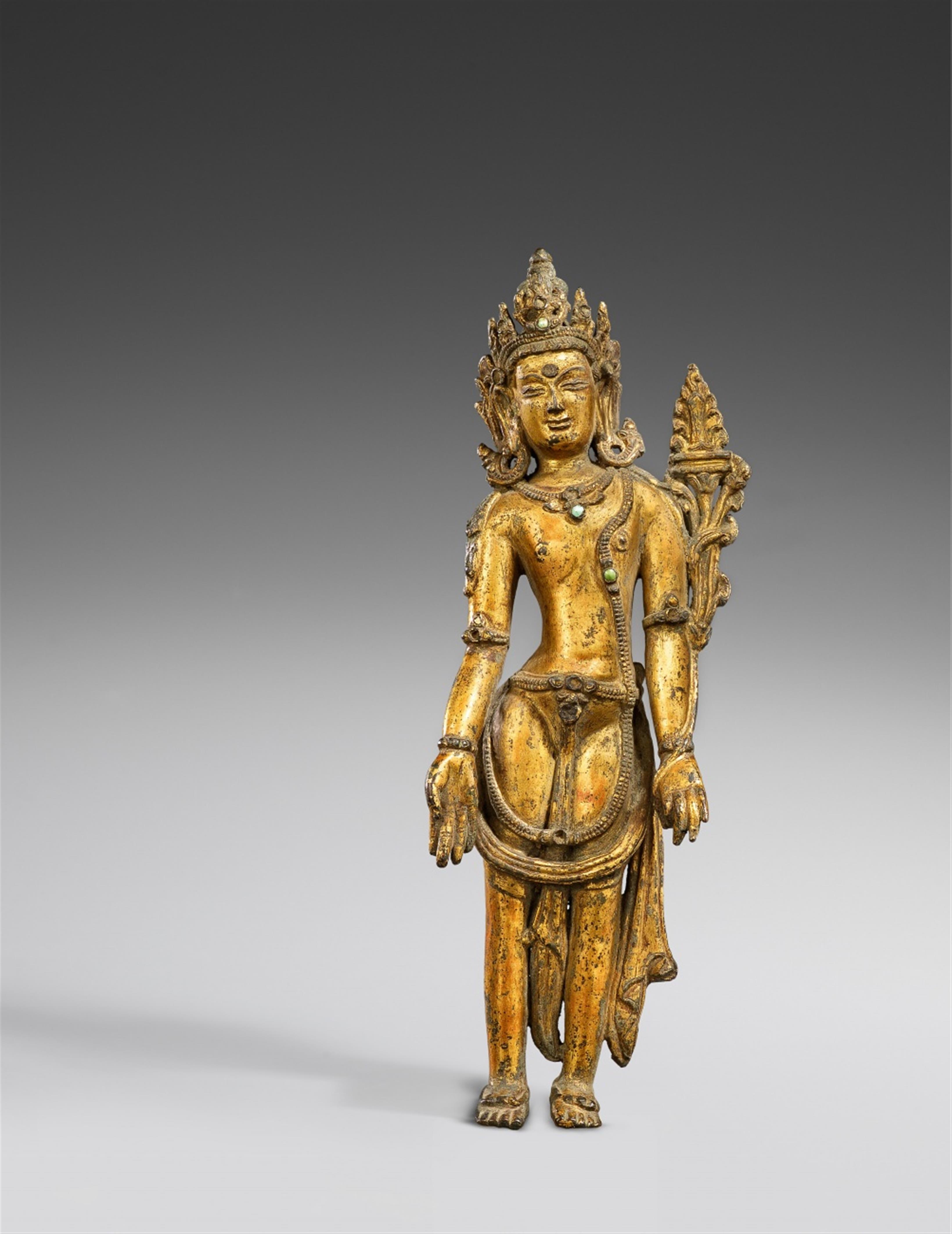 Manjushri. Feuervergoldete Bronze. Tibet. 15. Jh. - image-1