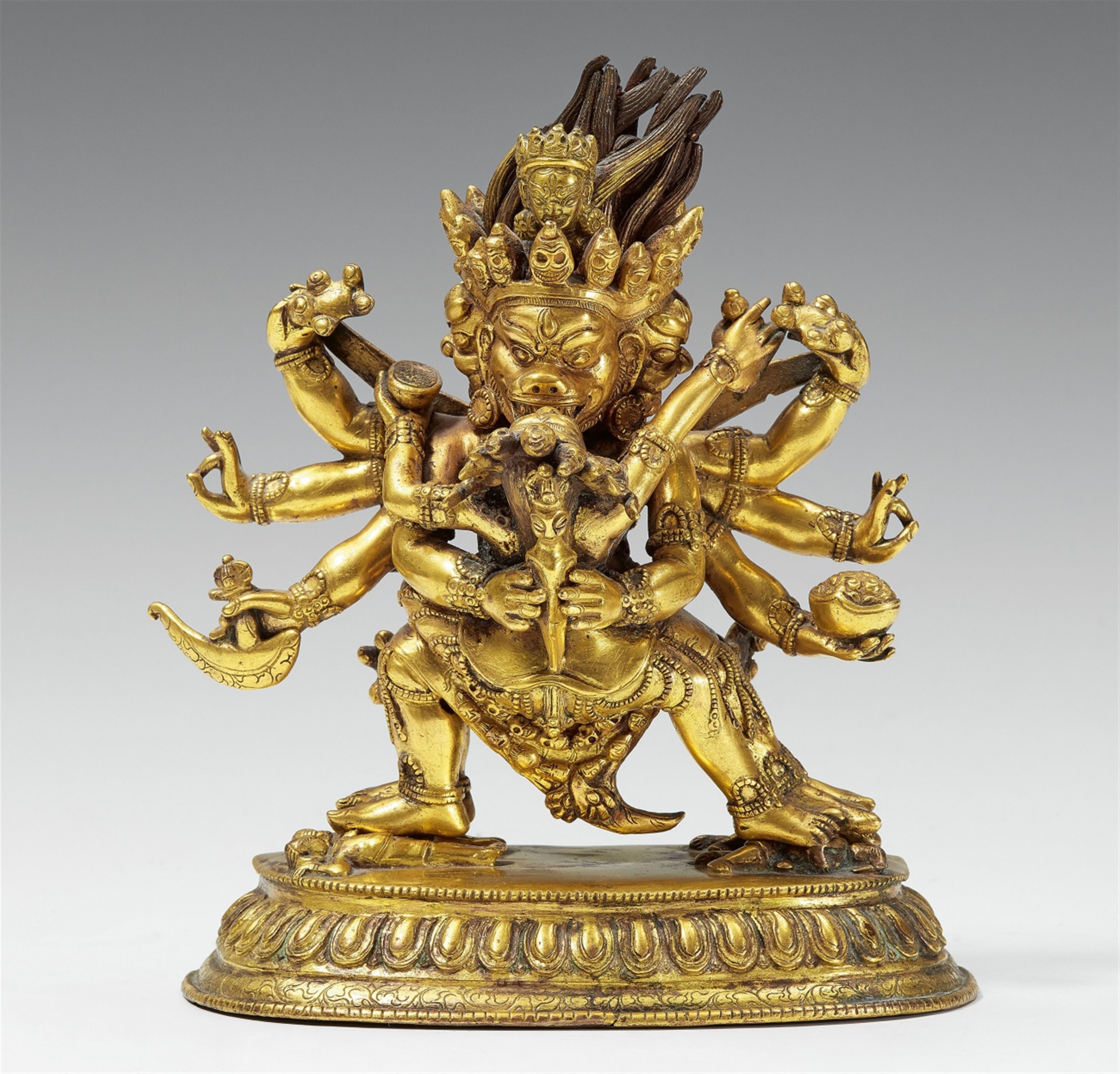 A Sinotibetan gilt bronze figure of Yama in yab-yum. 19th century - image-1
